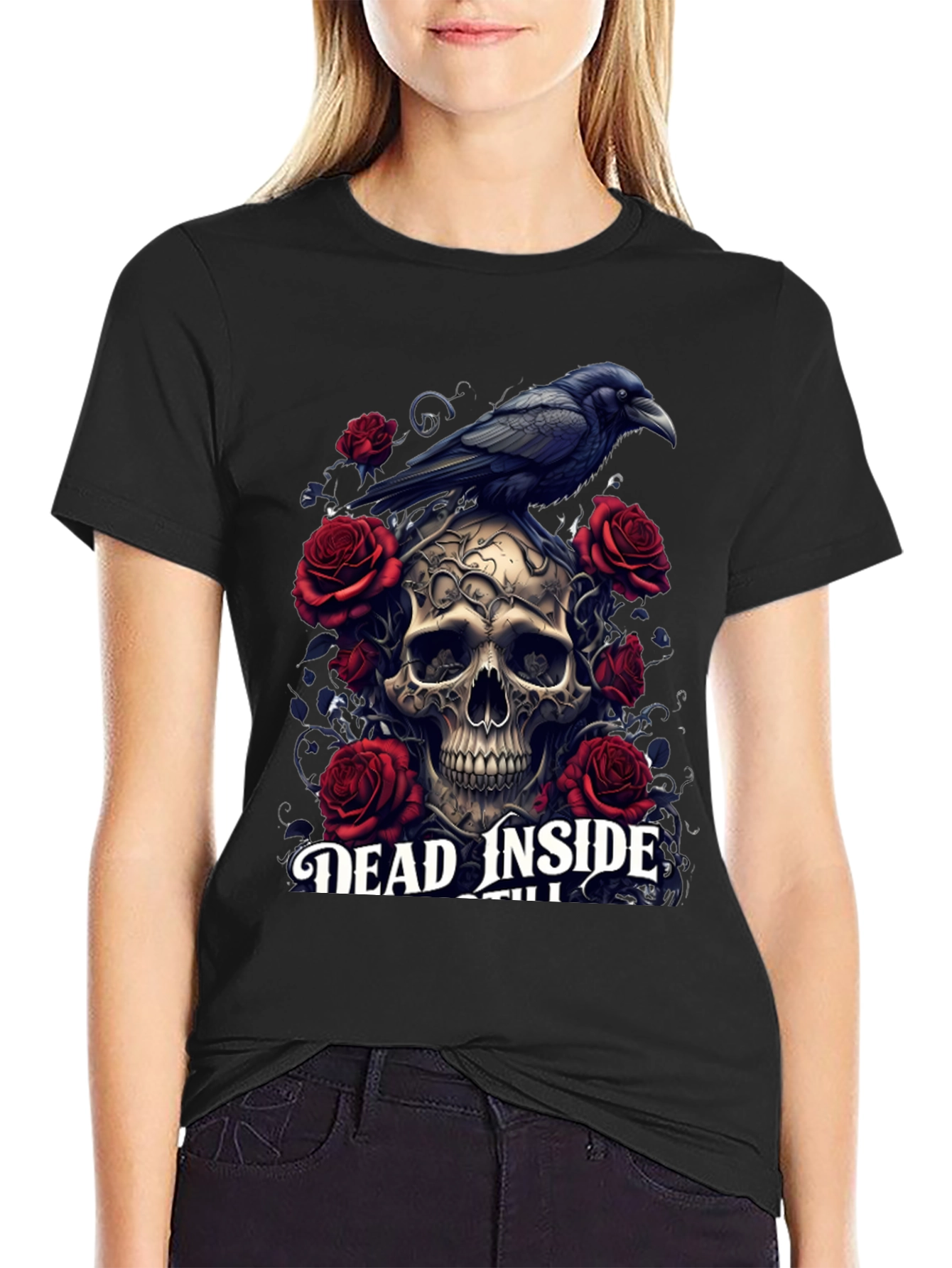 Gothic Skull & Raven T-Shirt - Dead Inside Design