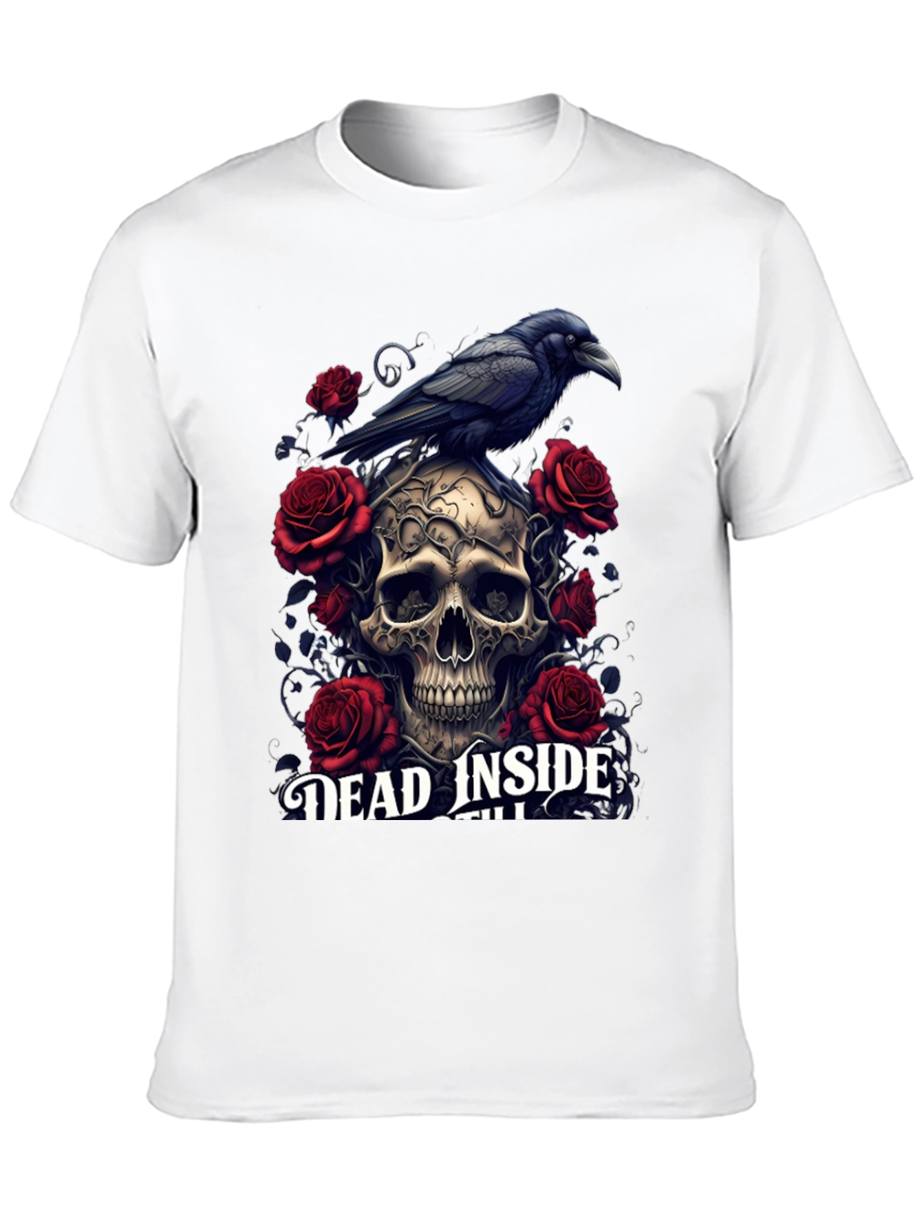 Gothic Skull & Raven T-Shirt - Dead Inside Design