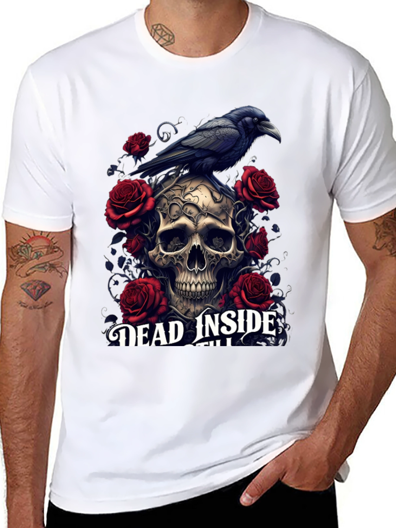Gothic Skull & Raven T-Shirt - Dead Inside Design