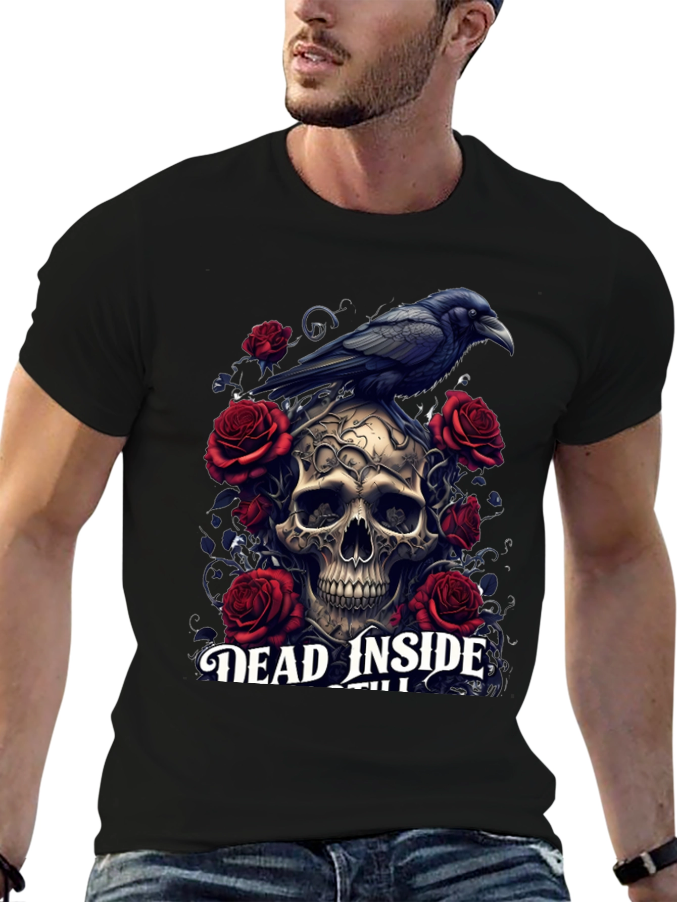 Gothic Skull & Raven T-Shirt - Dead Inside Design