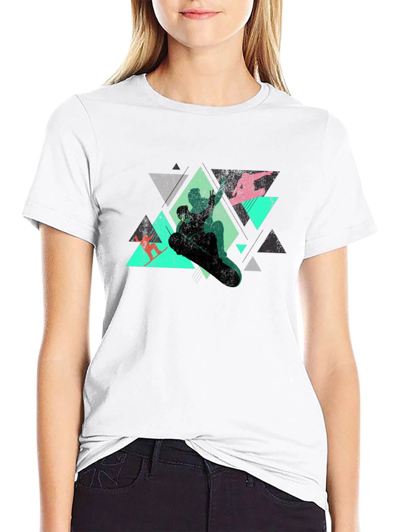 Geometric Snowboarder Graphic Tee - Black