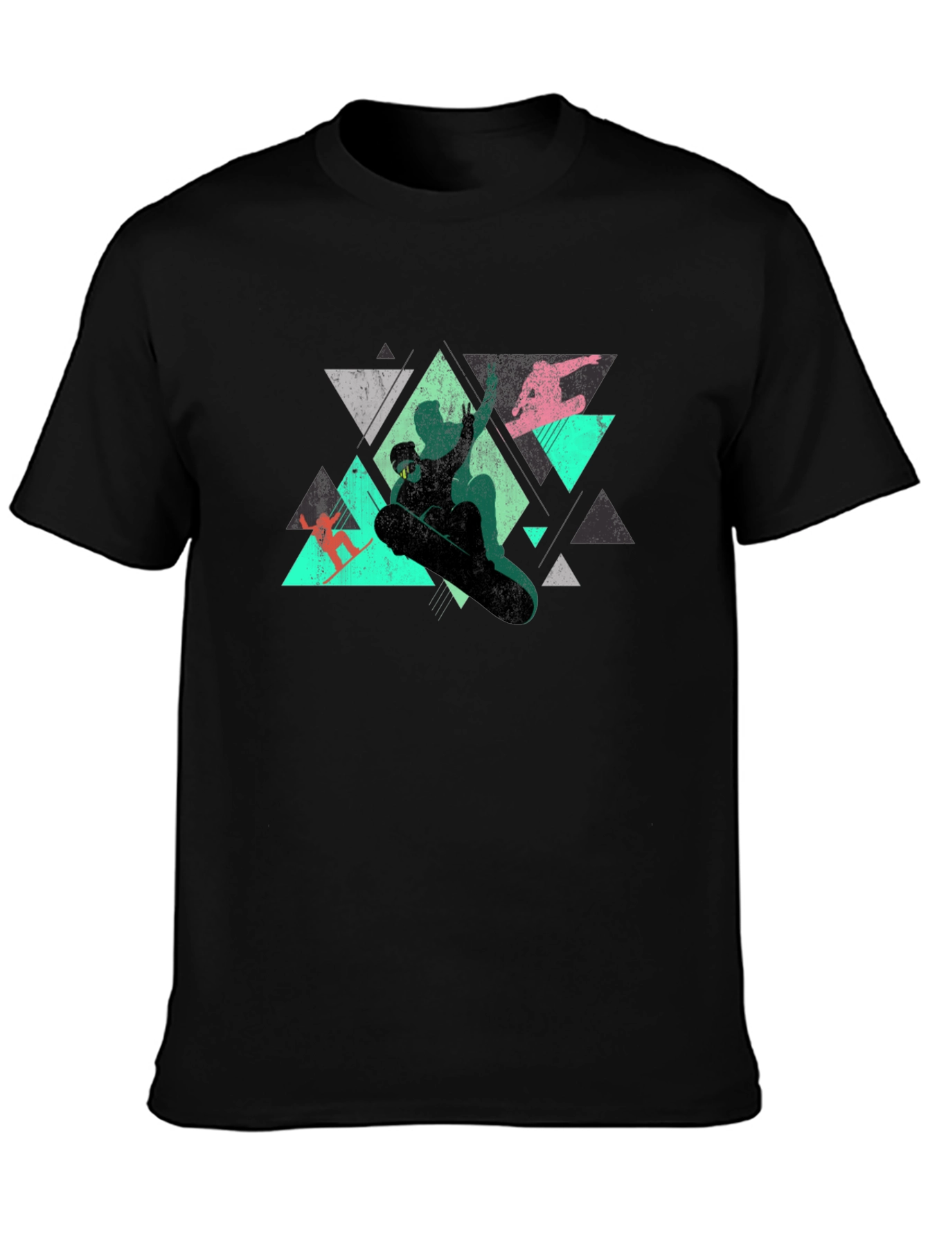 Geometric Snowboarder Graphic Tee - Black