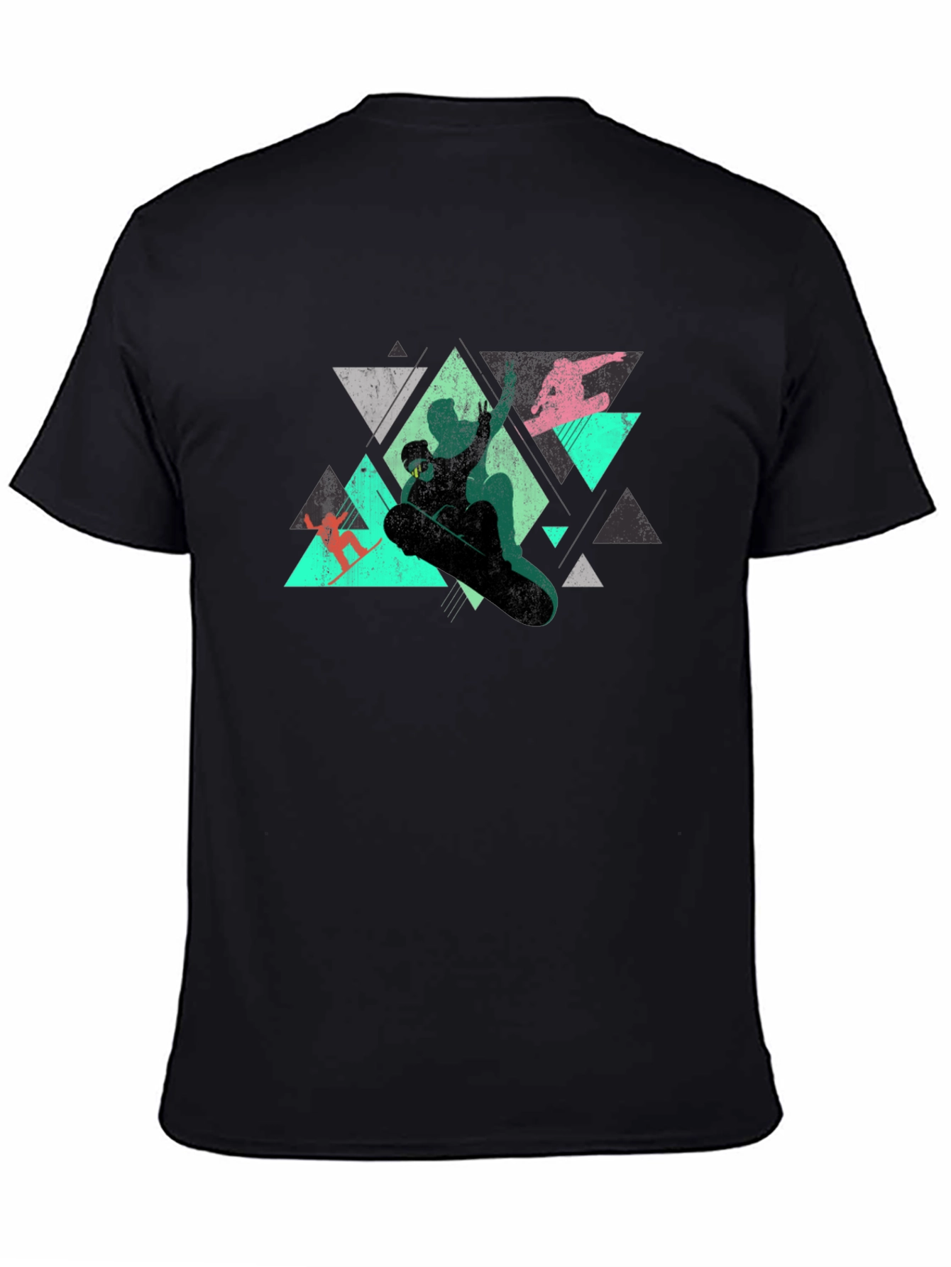 Geometric Snowboarder Graphic Tee - Black
