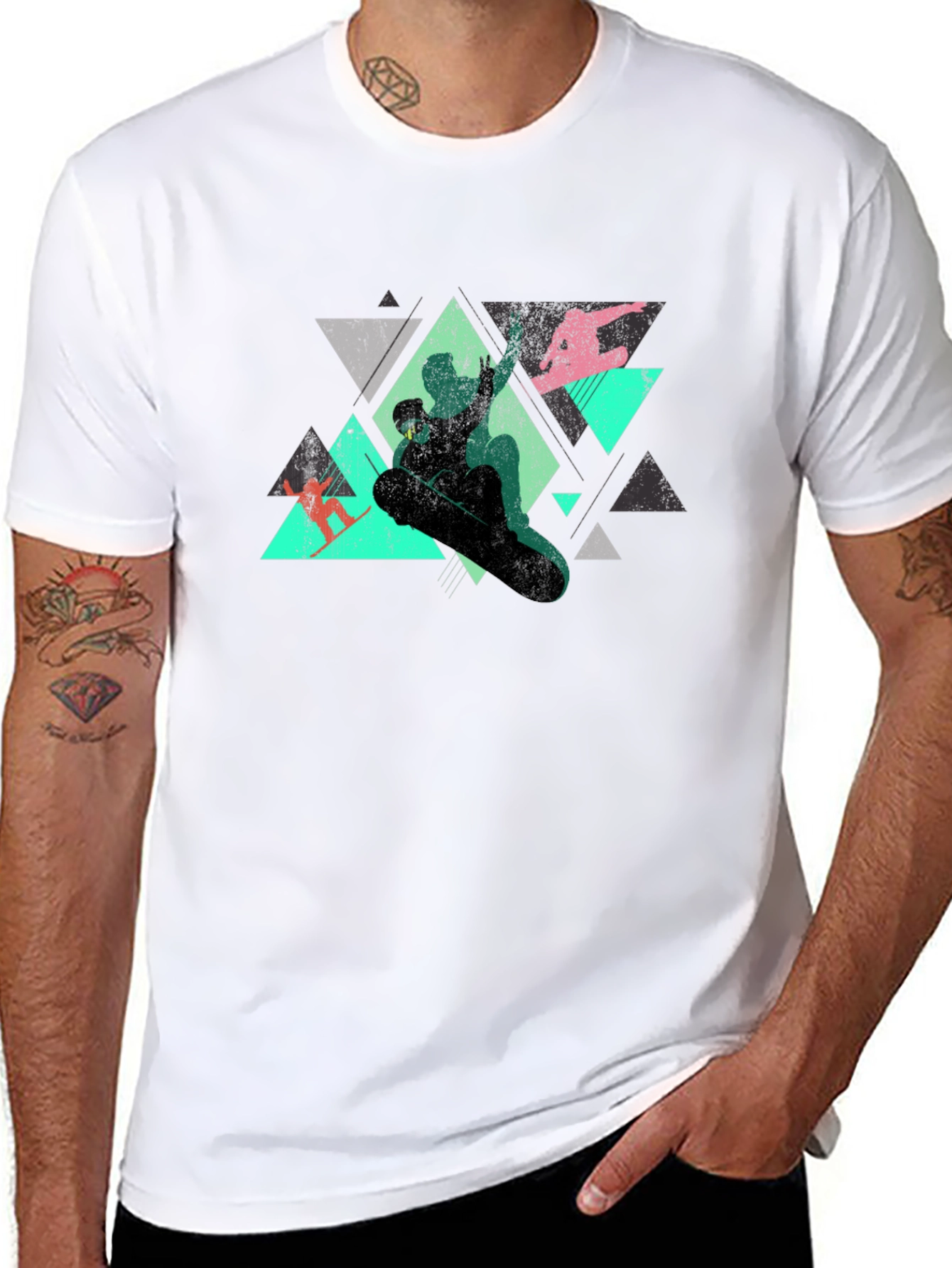 Geometric Snowboarder Graphic Tee - Black