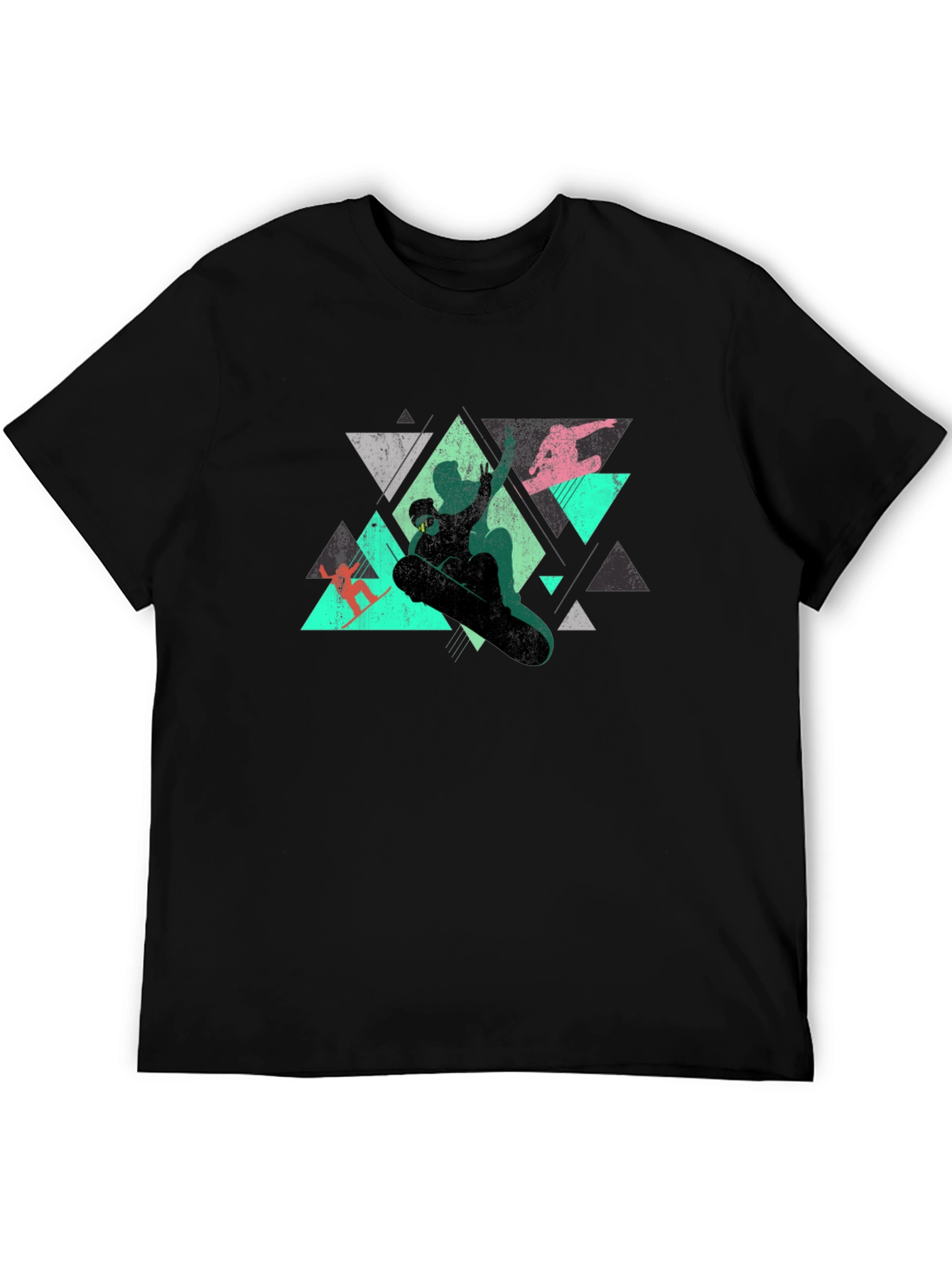 Geometric Snowboarder Graphic Tee - Black