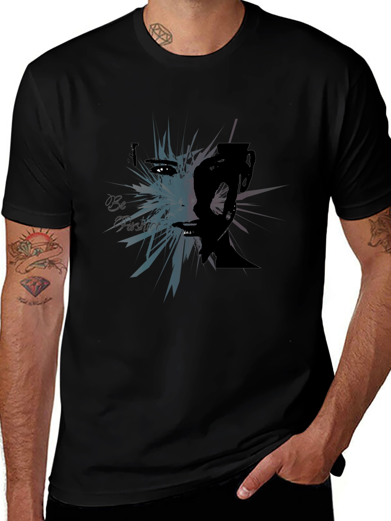 Abstract Fashion Graphic Tee - Black Cotton Blend