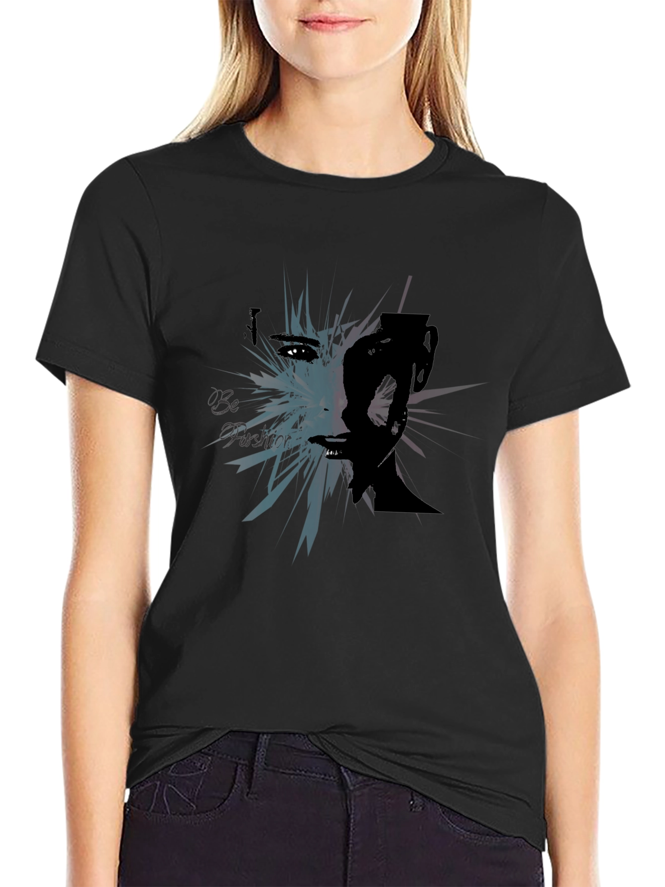 Abstract Fashion Graphic Tee - Black Cotton Blend