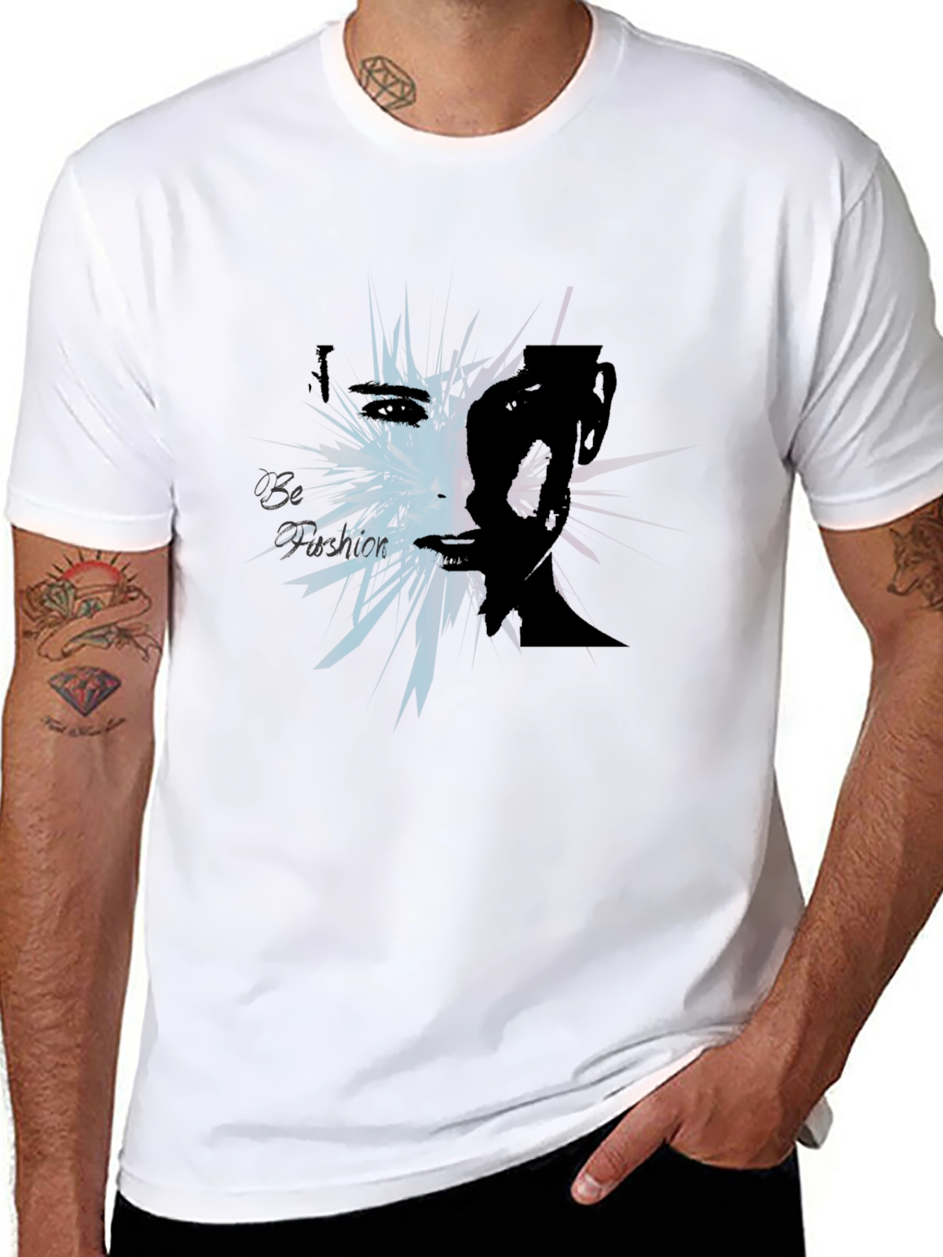 Abstract Fashion Graphic Tee - Black Cotton Blend