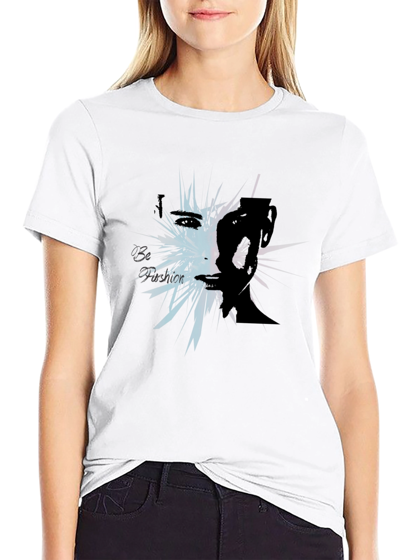 Abstract Fashion Graphic Tee - Black Cotton Blend