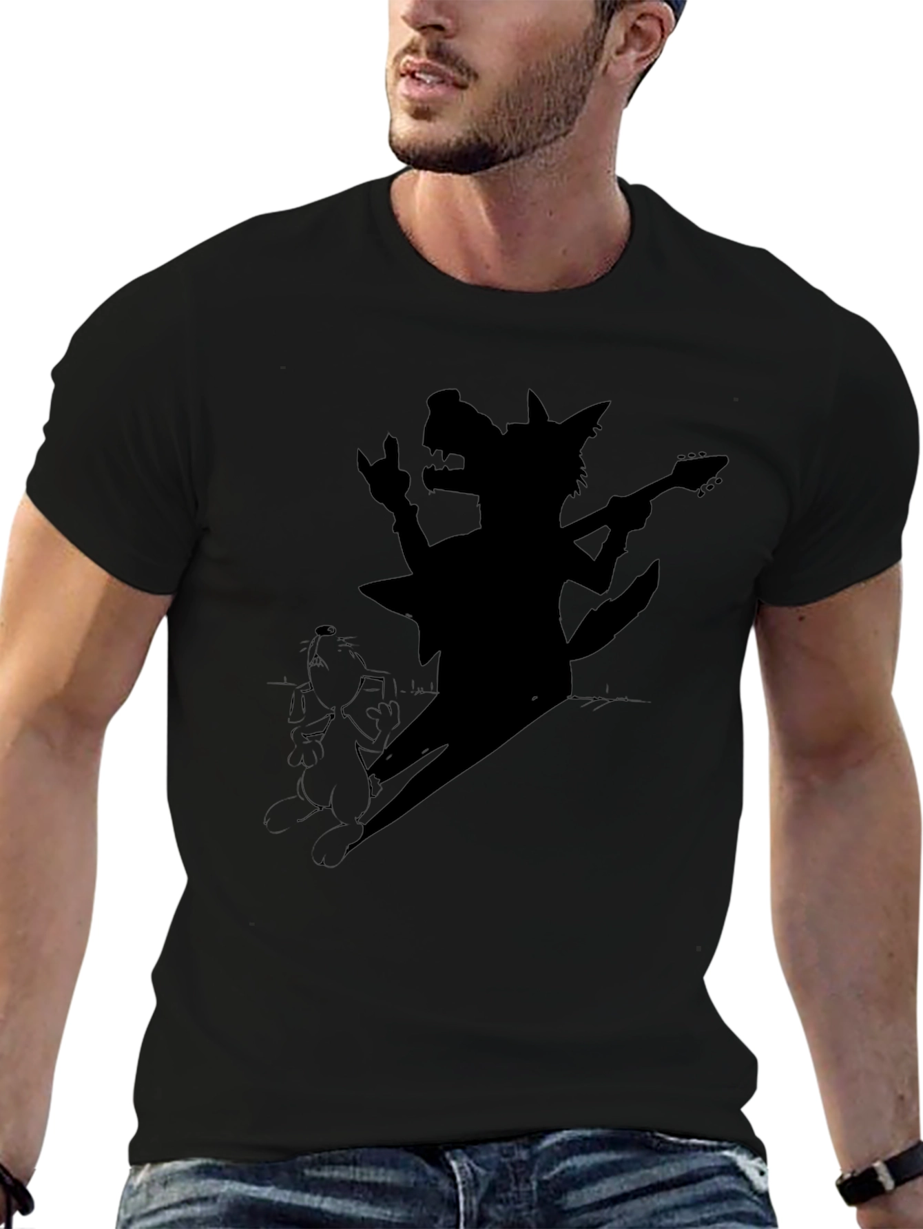 Rock n Roll Wolf T-Shirt - Black Cotton Tee