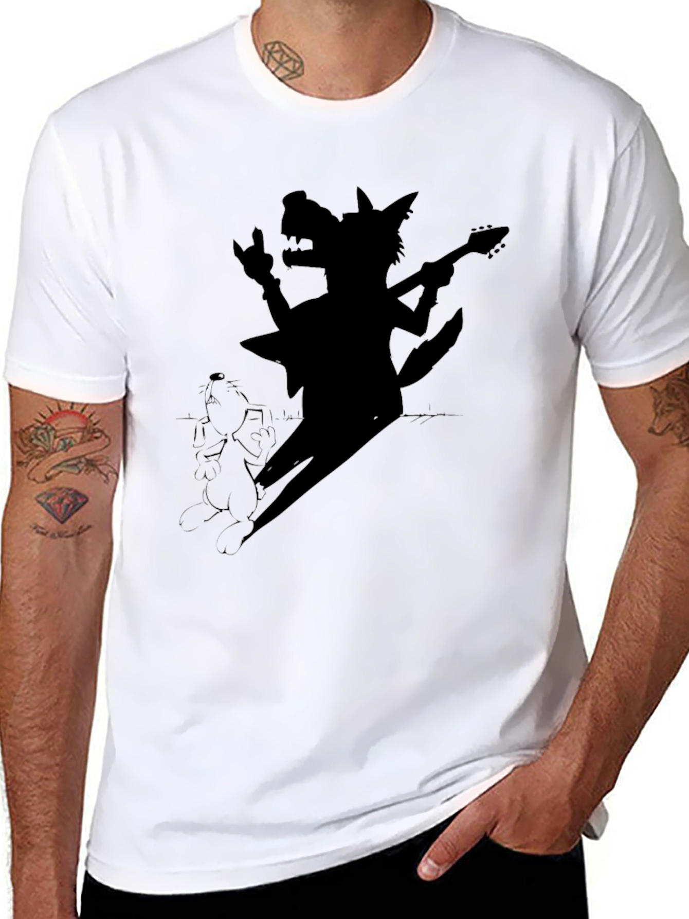Rock n Roll Wolf T-Shirt - Black Cotton Tee