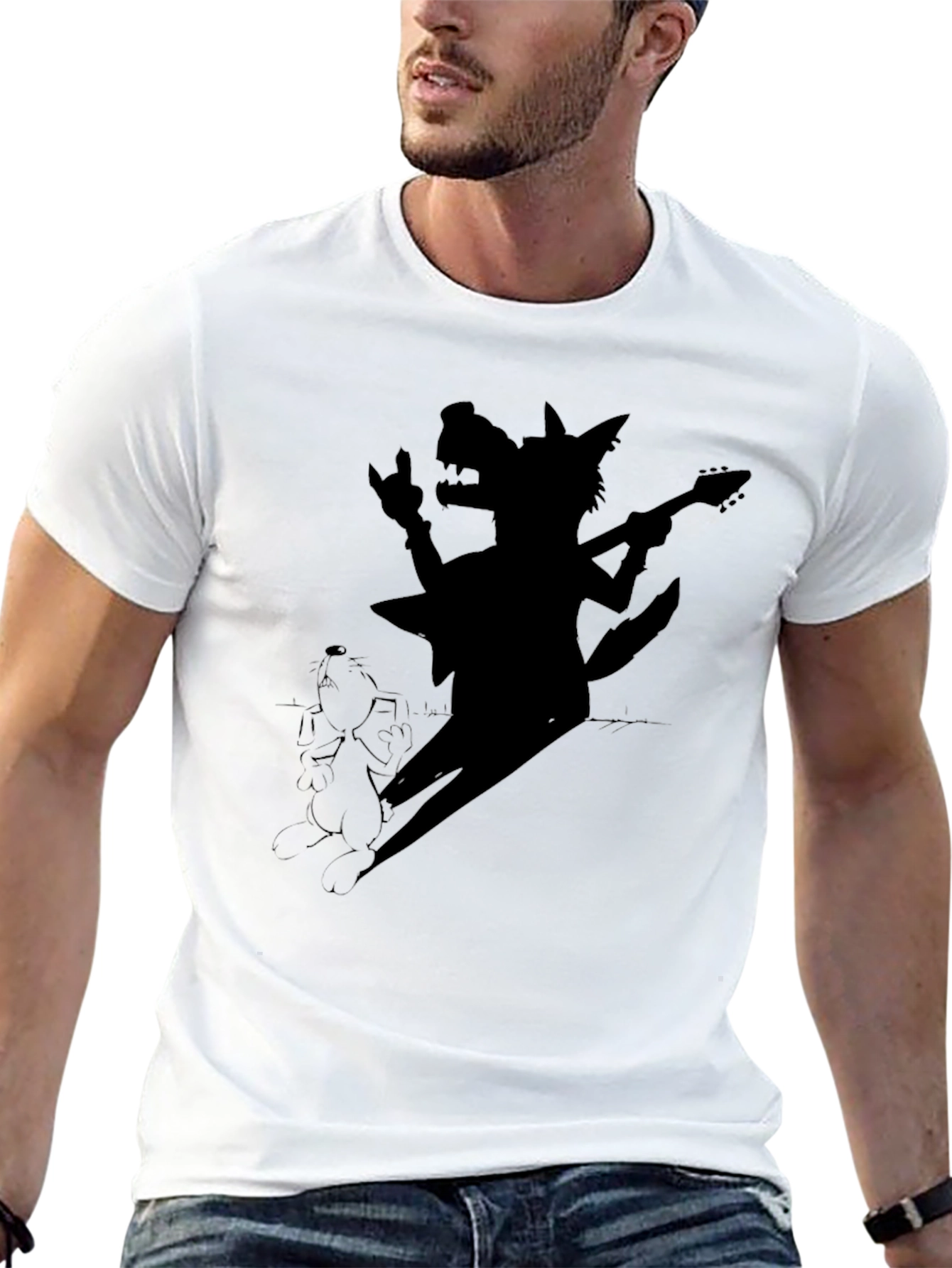 Rock n Roll Wolf T-Shirt - Black Cotton Tee
