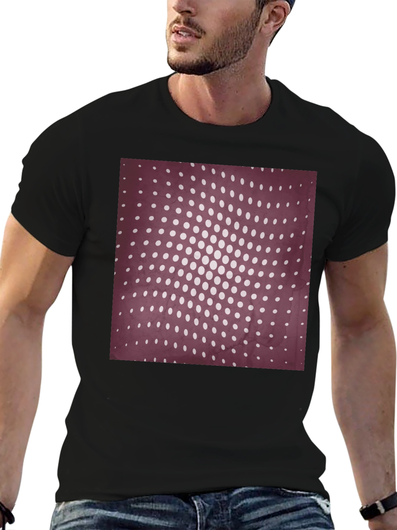 Retro Dot Pattern Black T-Shirt