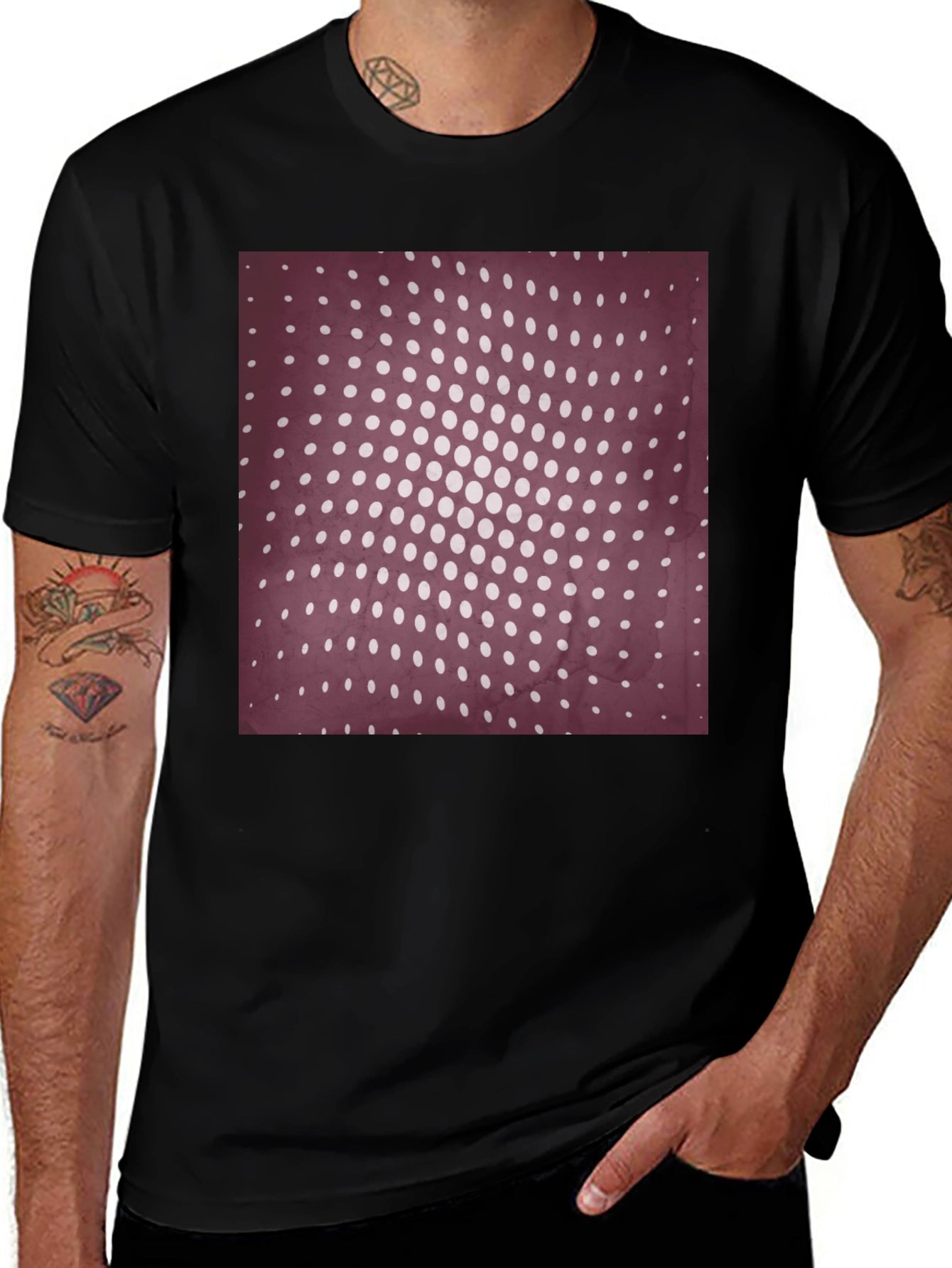 Retro Dot Pattern Black T-Shirt
