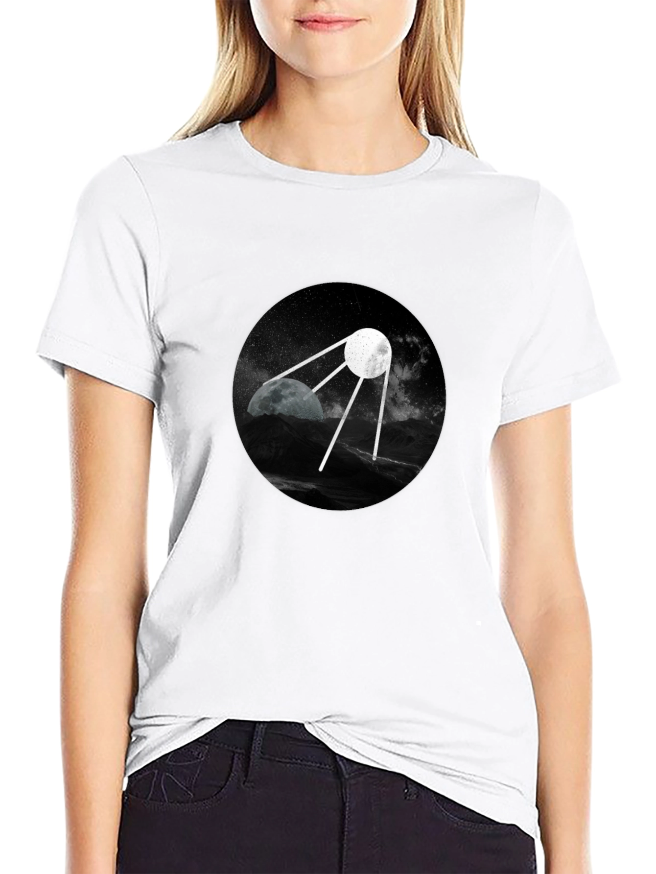 Space Satellite Graphic Black T-Shirt