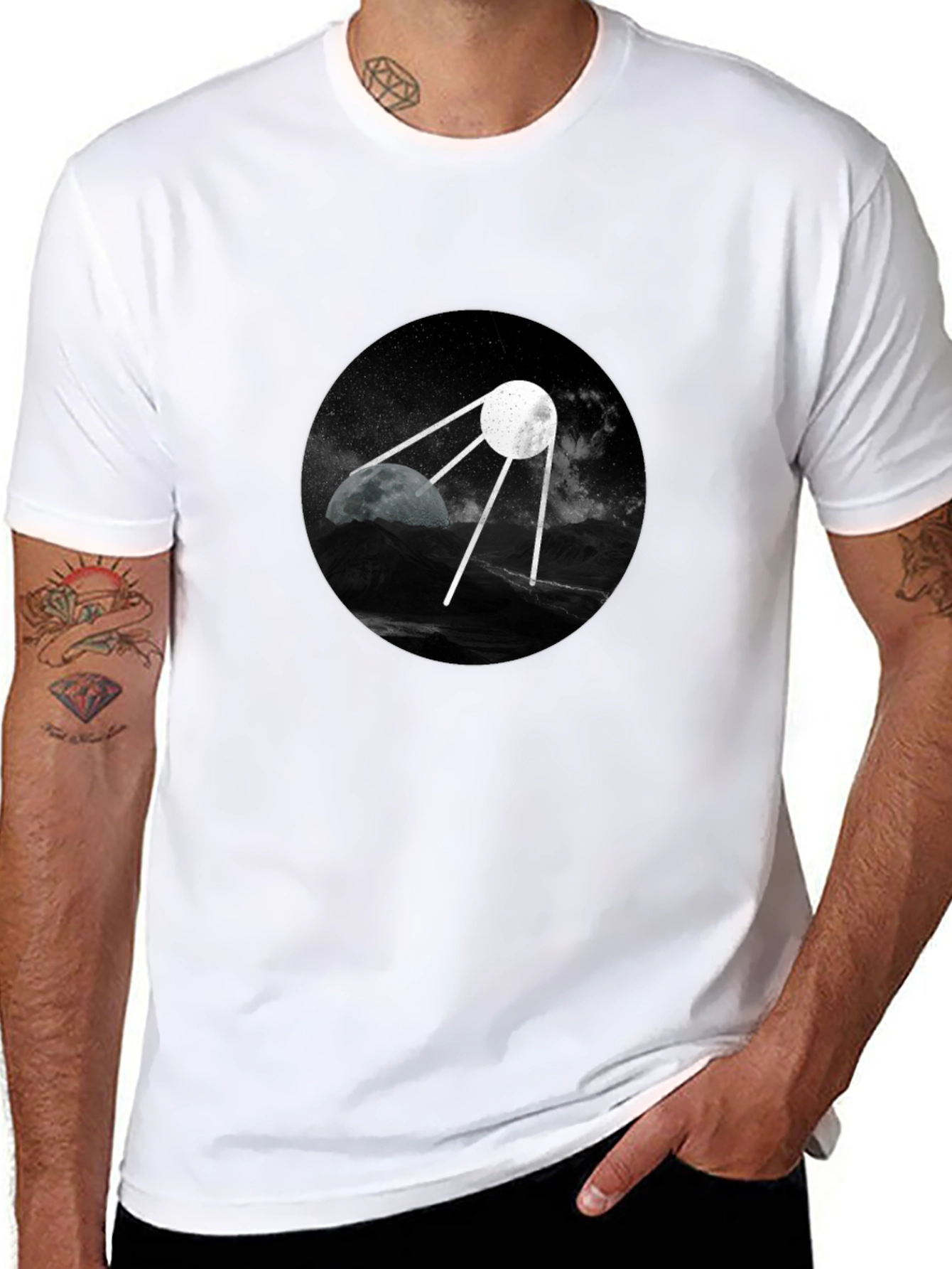 Space Satellite Graphic Black T-Shirt