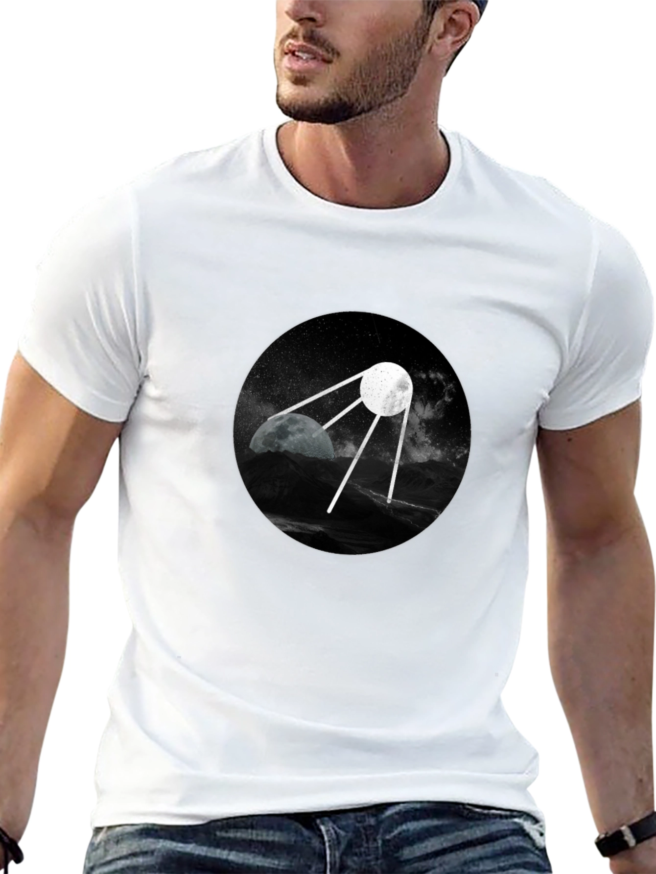 Space Satellite Graphic Black T-Shirt