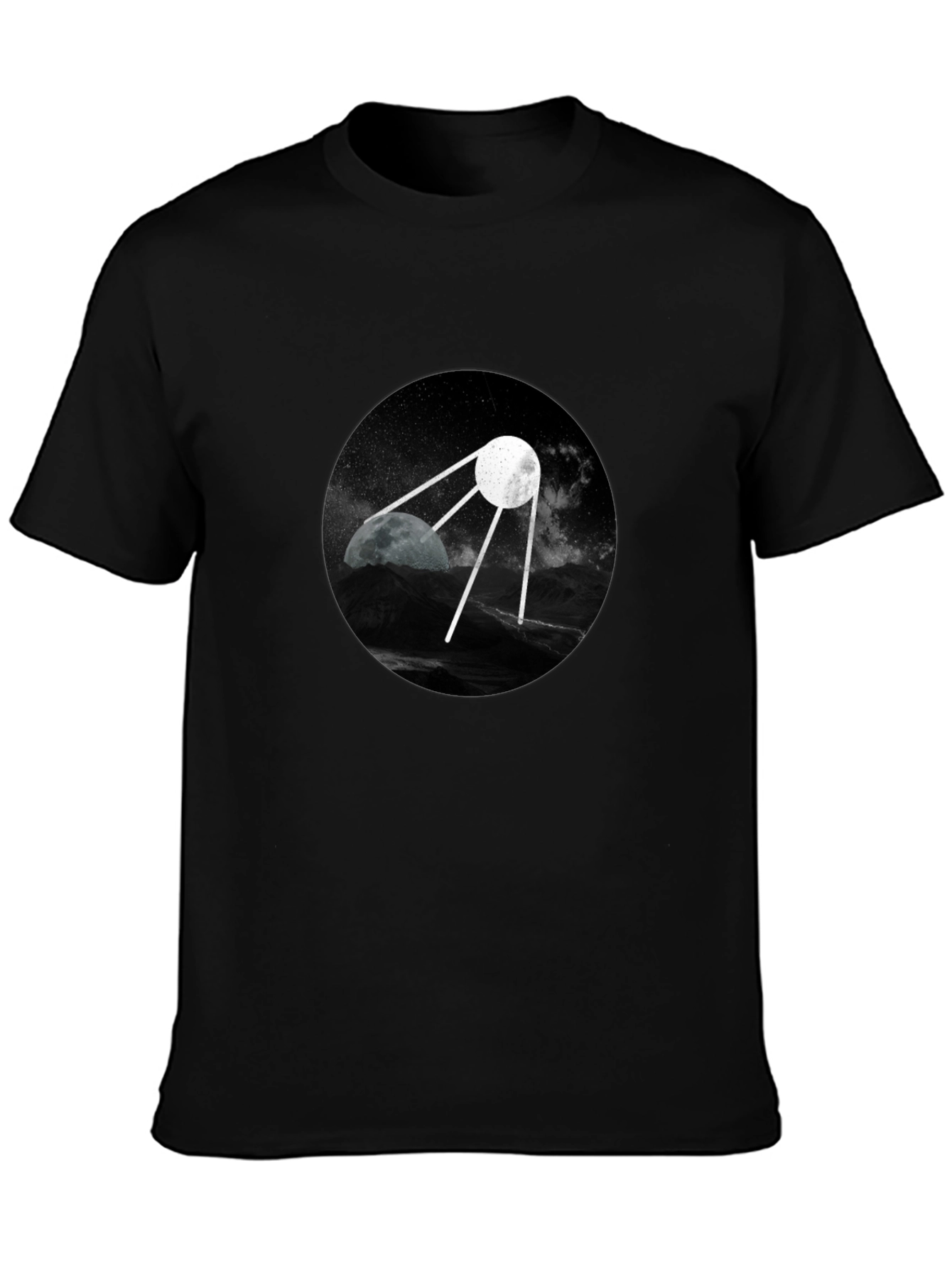 Space Satellite Graphic Black T-Shirt