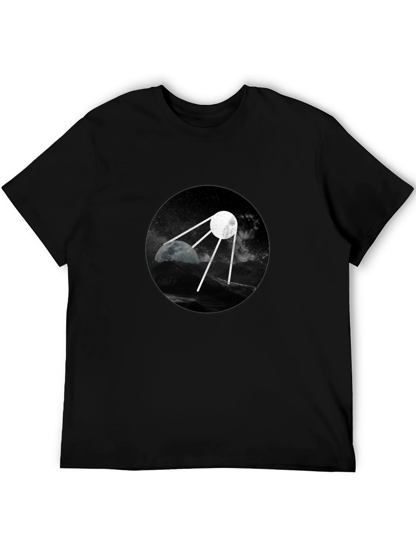 Space Satellite Graphic Black T-Shirt
