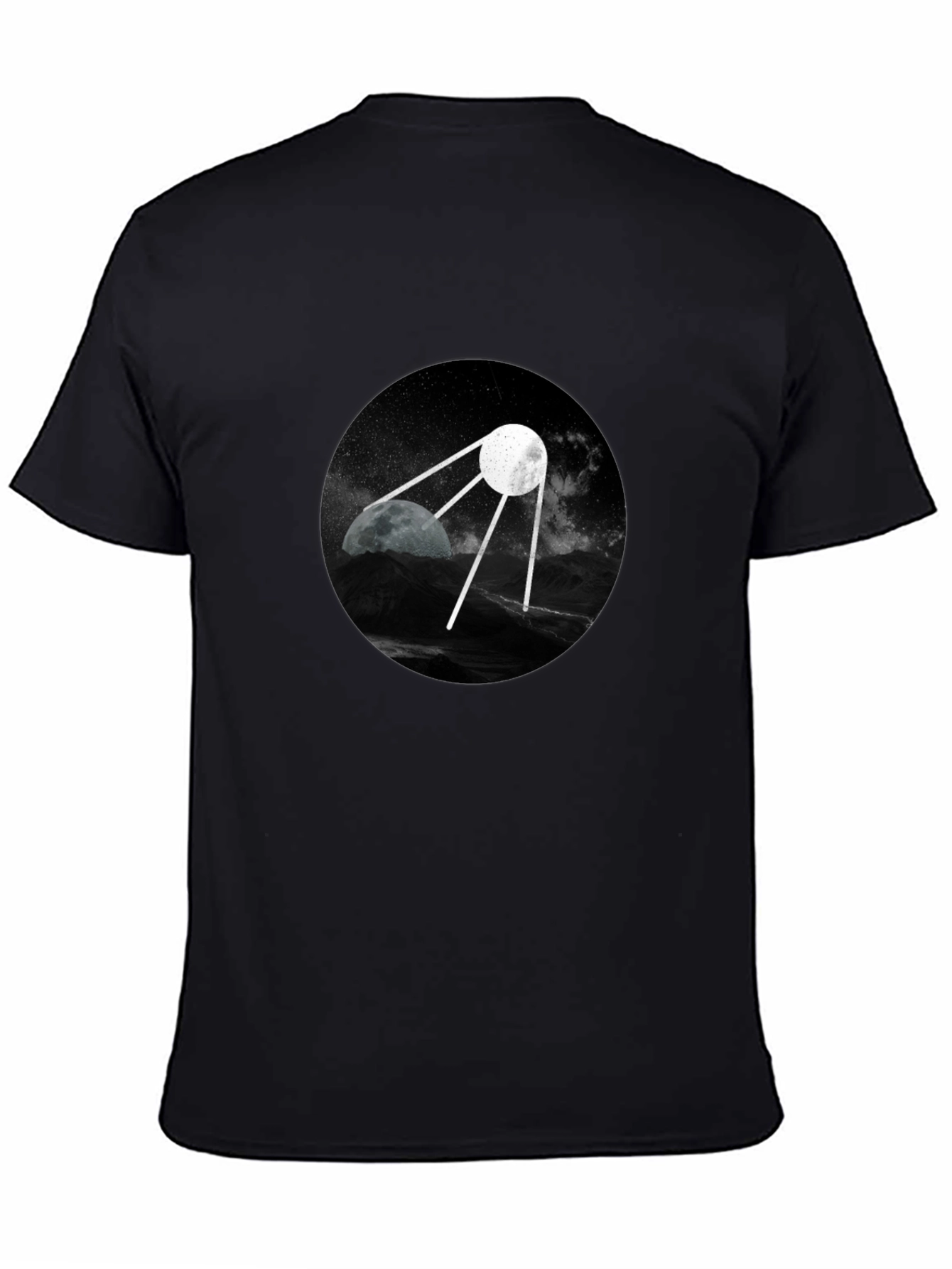 Space Satellite Graphic Black T-Shirt