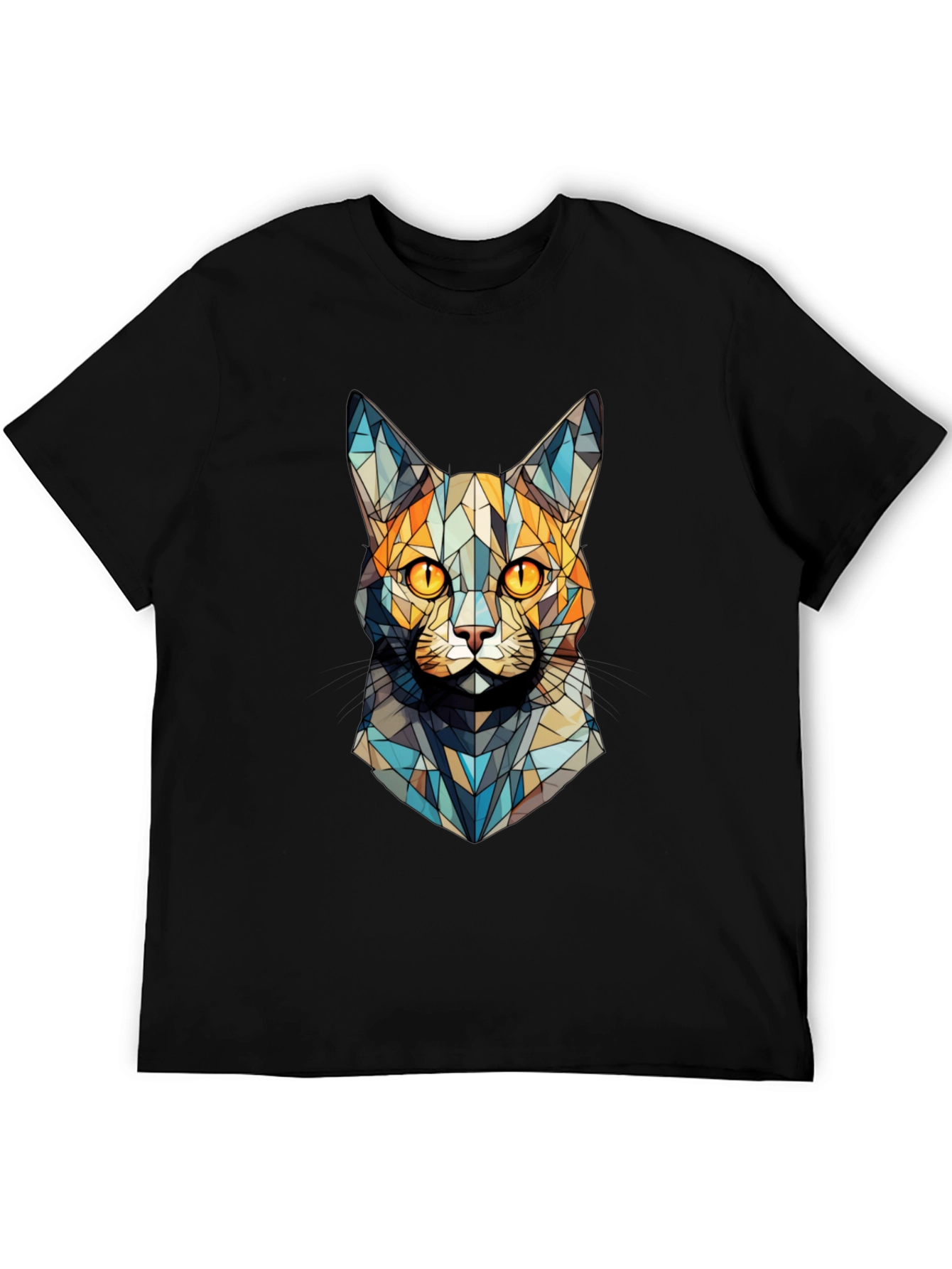 Geometric Cat Face T-Shirt - Abstract Design