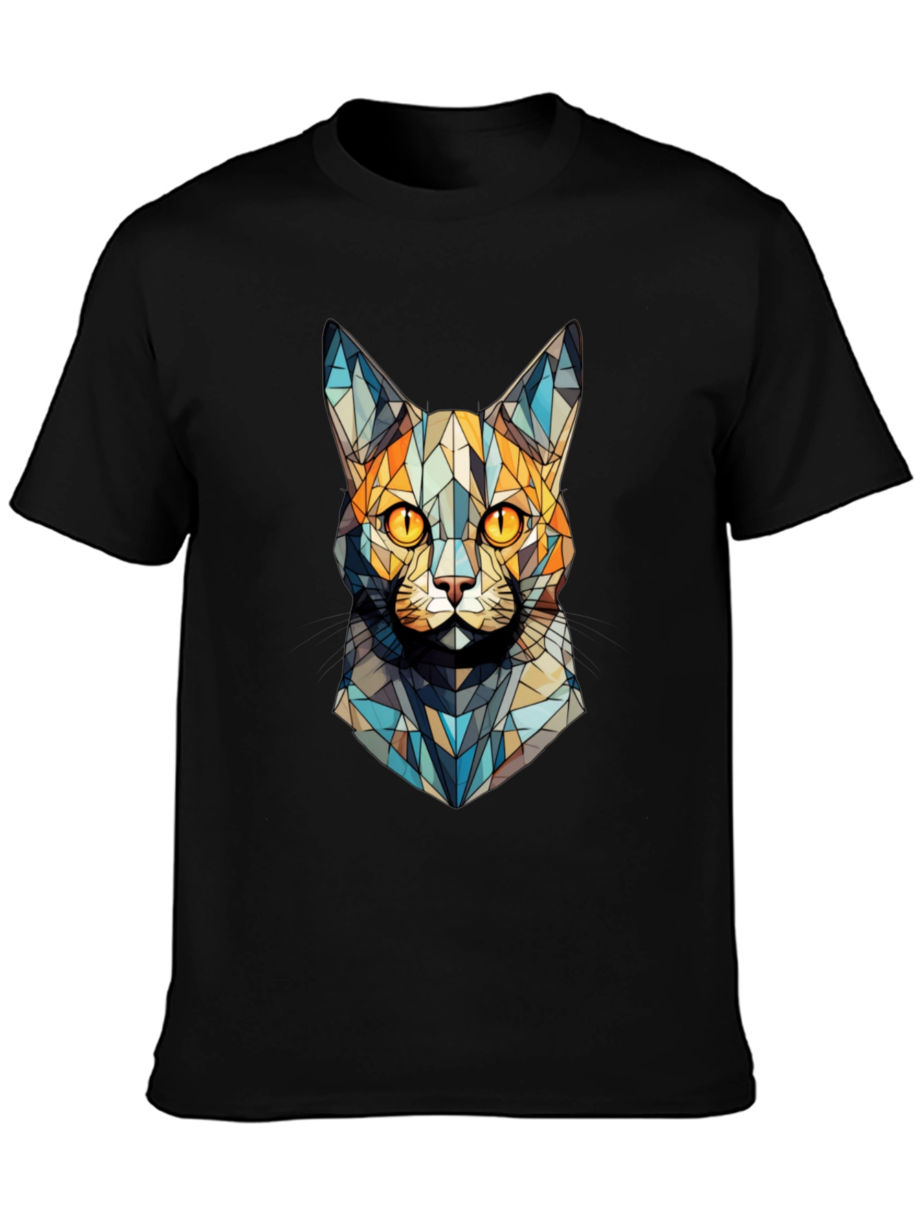 Geometric Cat Face T-Shirt - Abstract Design
