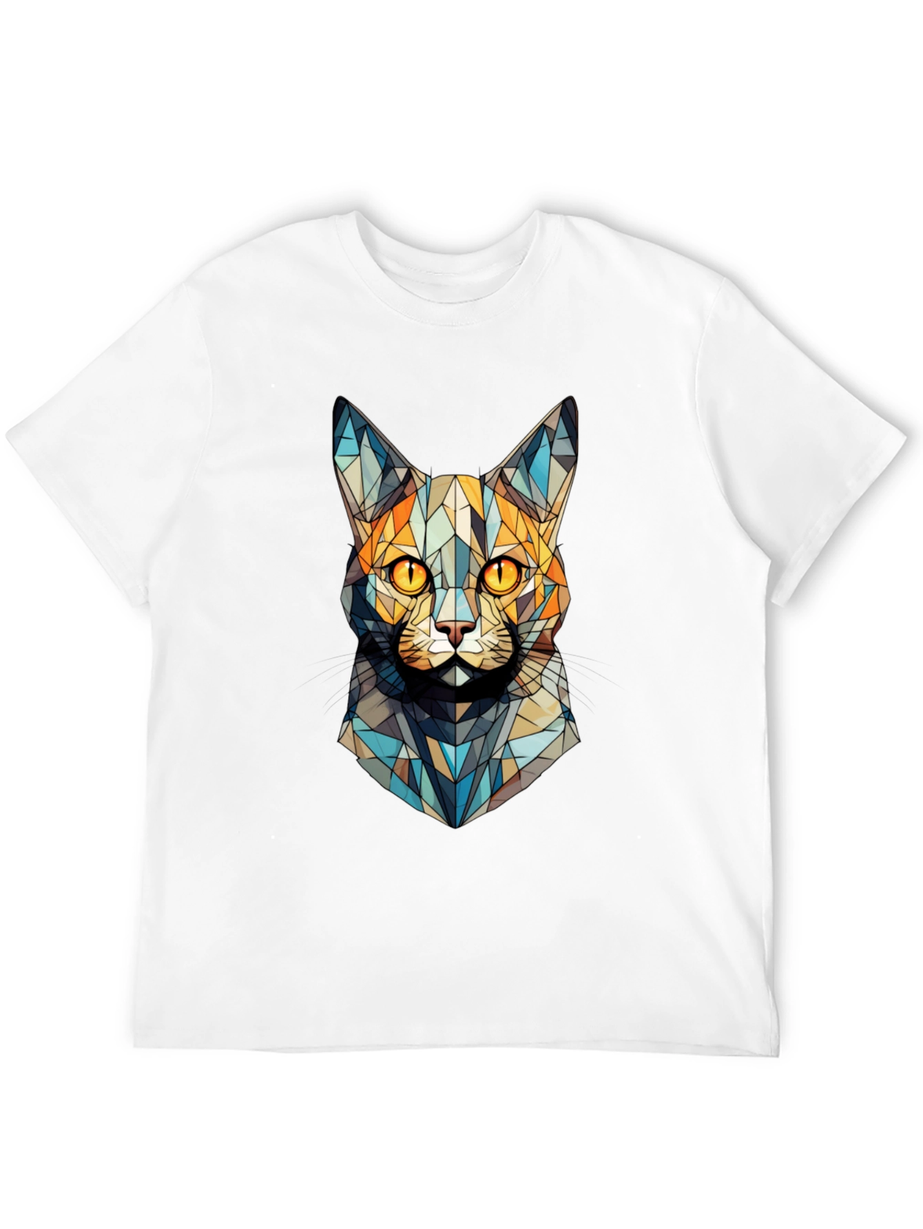 Geometric Cat Face T-Shirt - Abstract Design