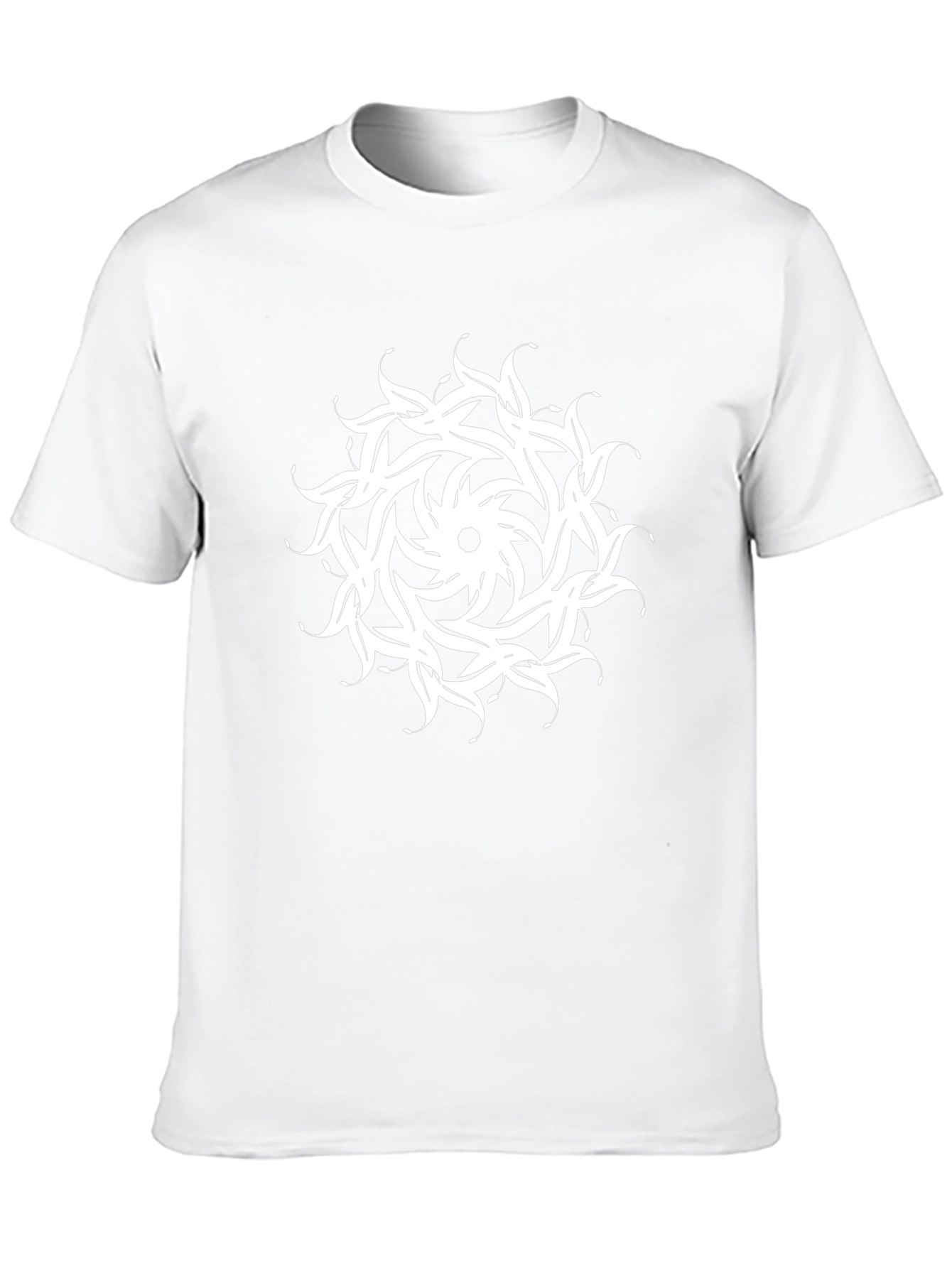 Black T-Shirt with White Floral Mandala Design