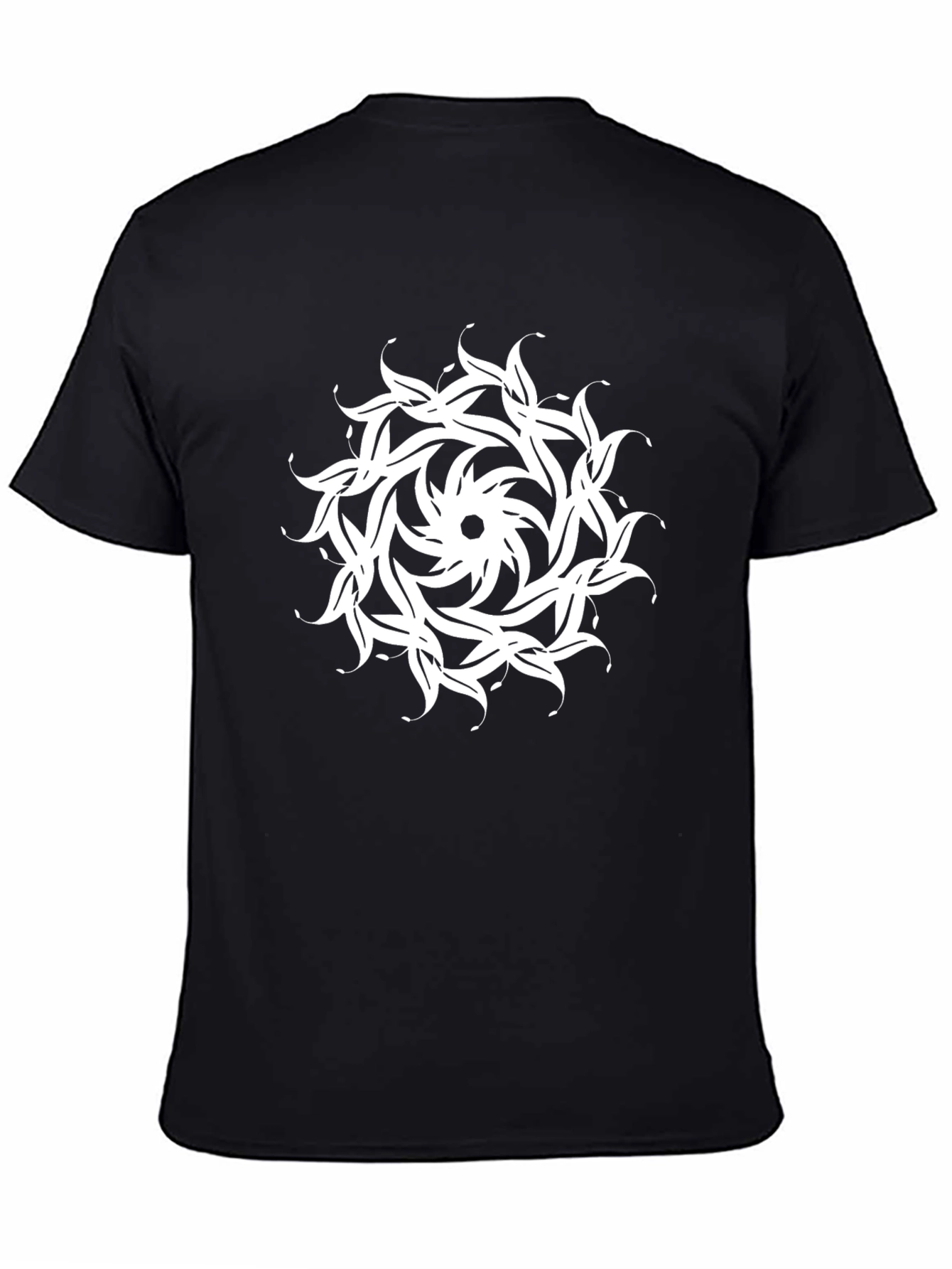 Black T-Shirt with White Floral Mandala Design