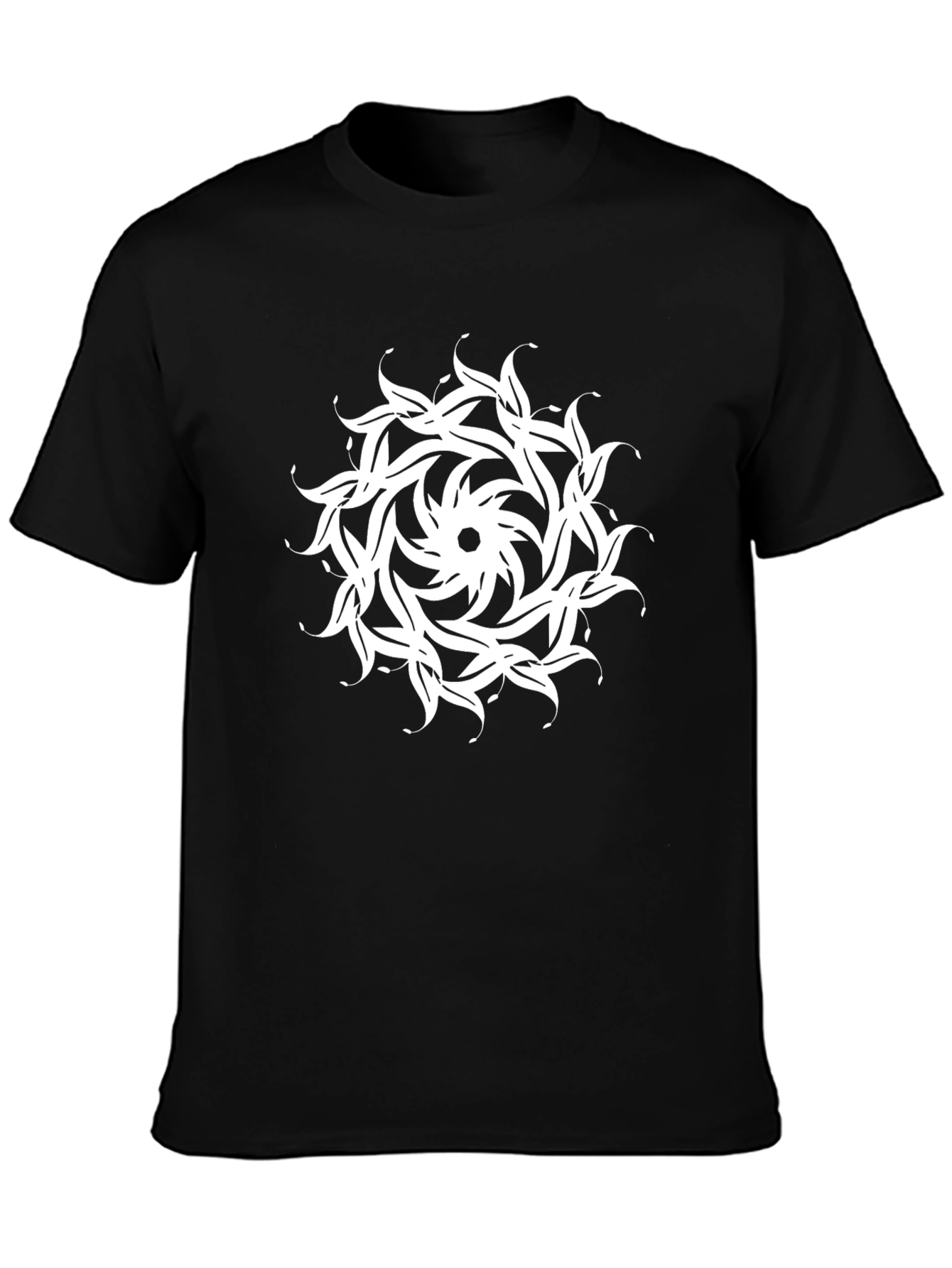 Black T-Shirt with White Floral Mandala Design