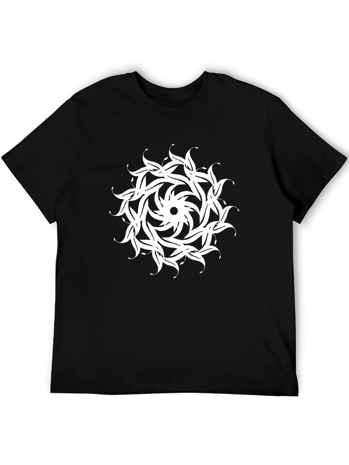 Black T-Shirt with White Floral Mandala Design