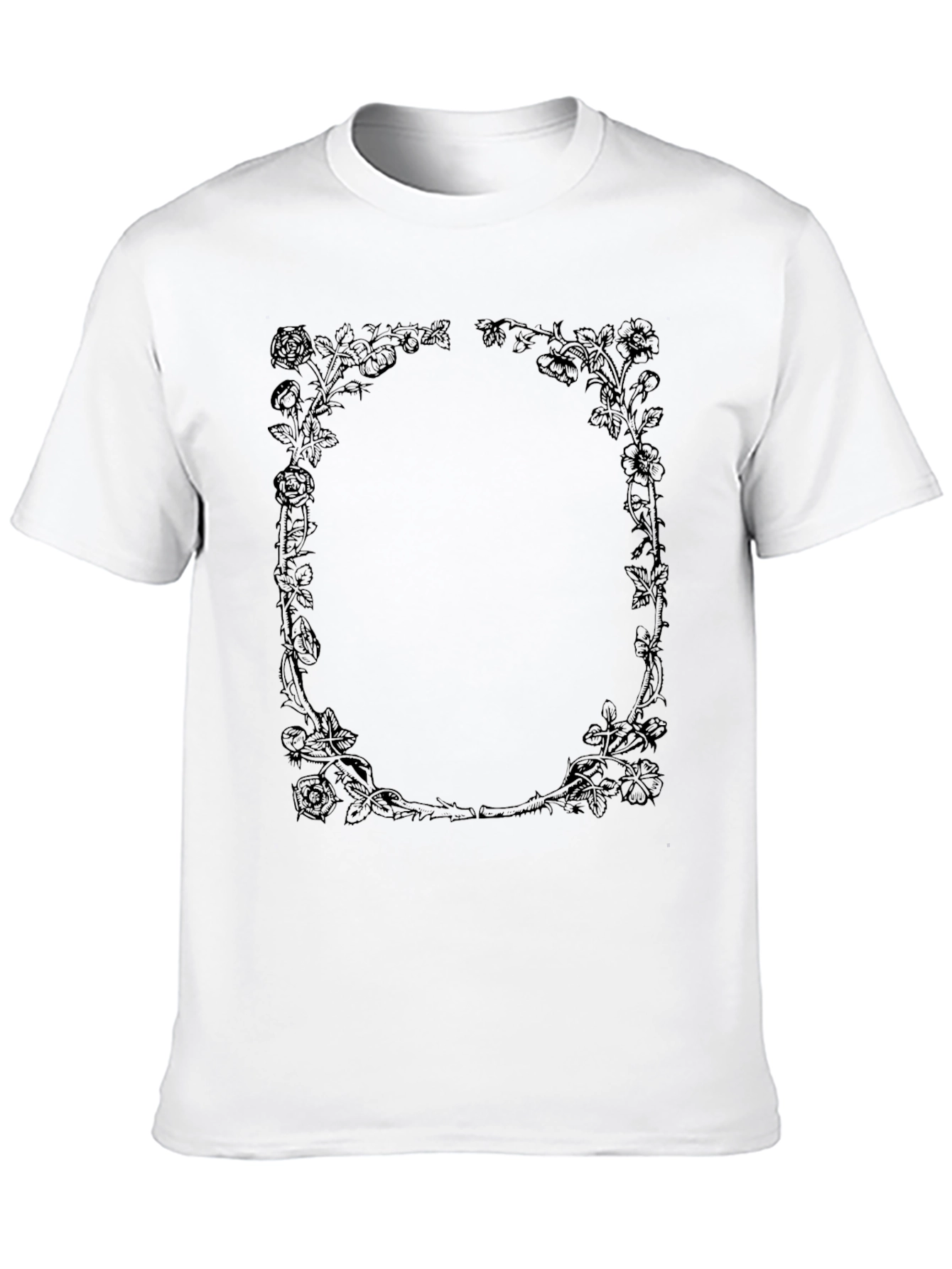 Rose Vine Graphic T-Shirt - Black Crew Neck
