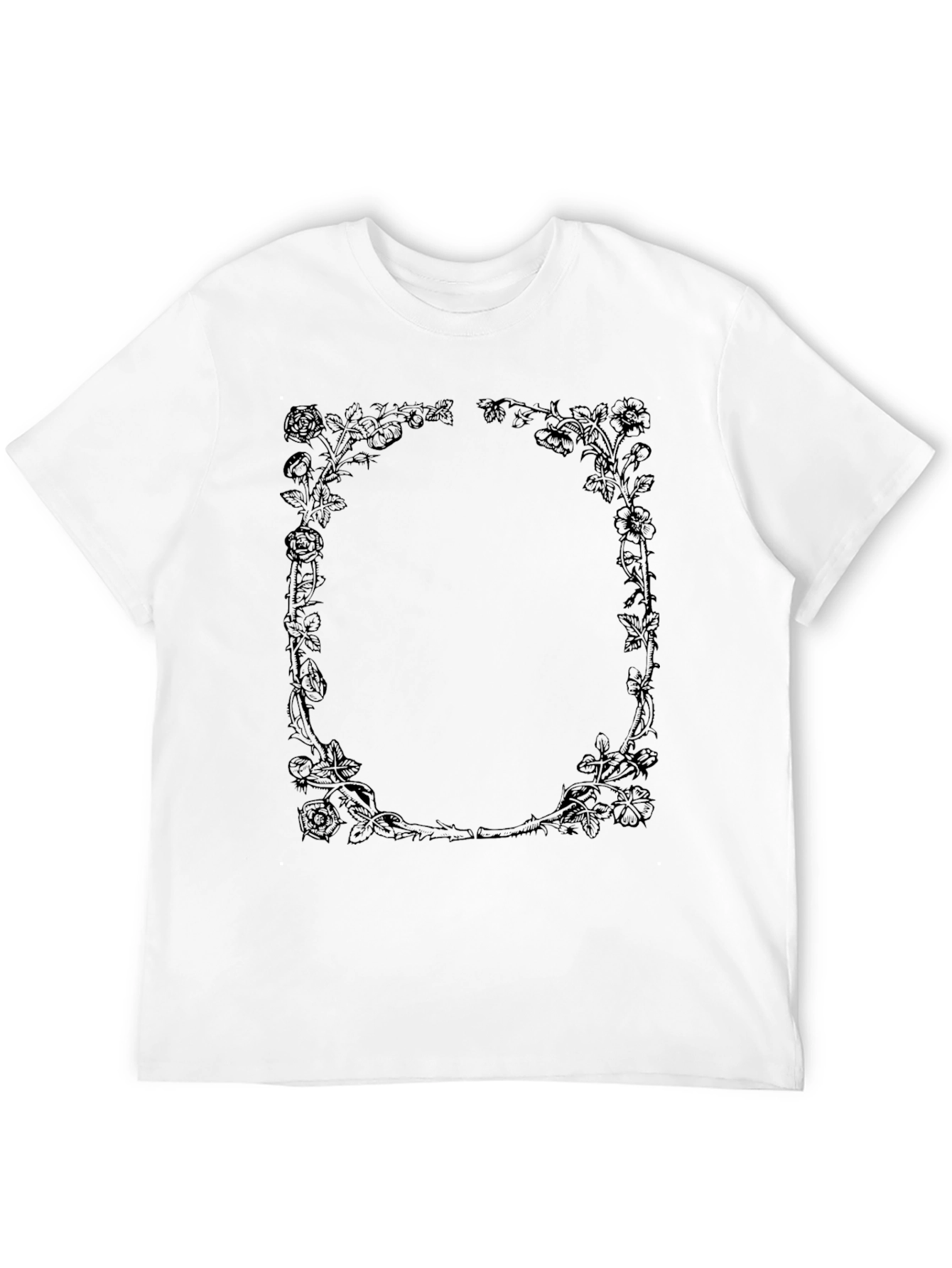 Rose Vine Graphic T-Shirt - Black Crew Neck