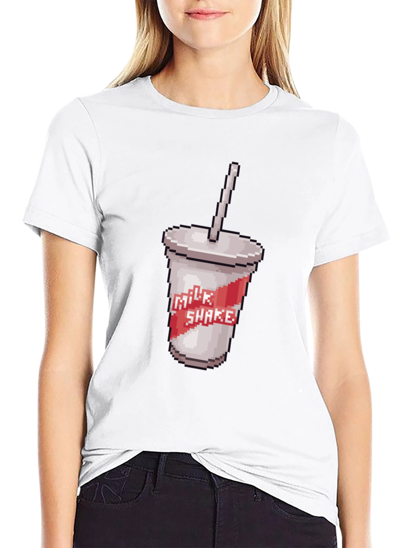 Retro Pixel Milkshake T-Shirt - Classic Black Tee