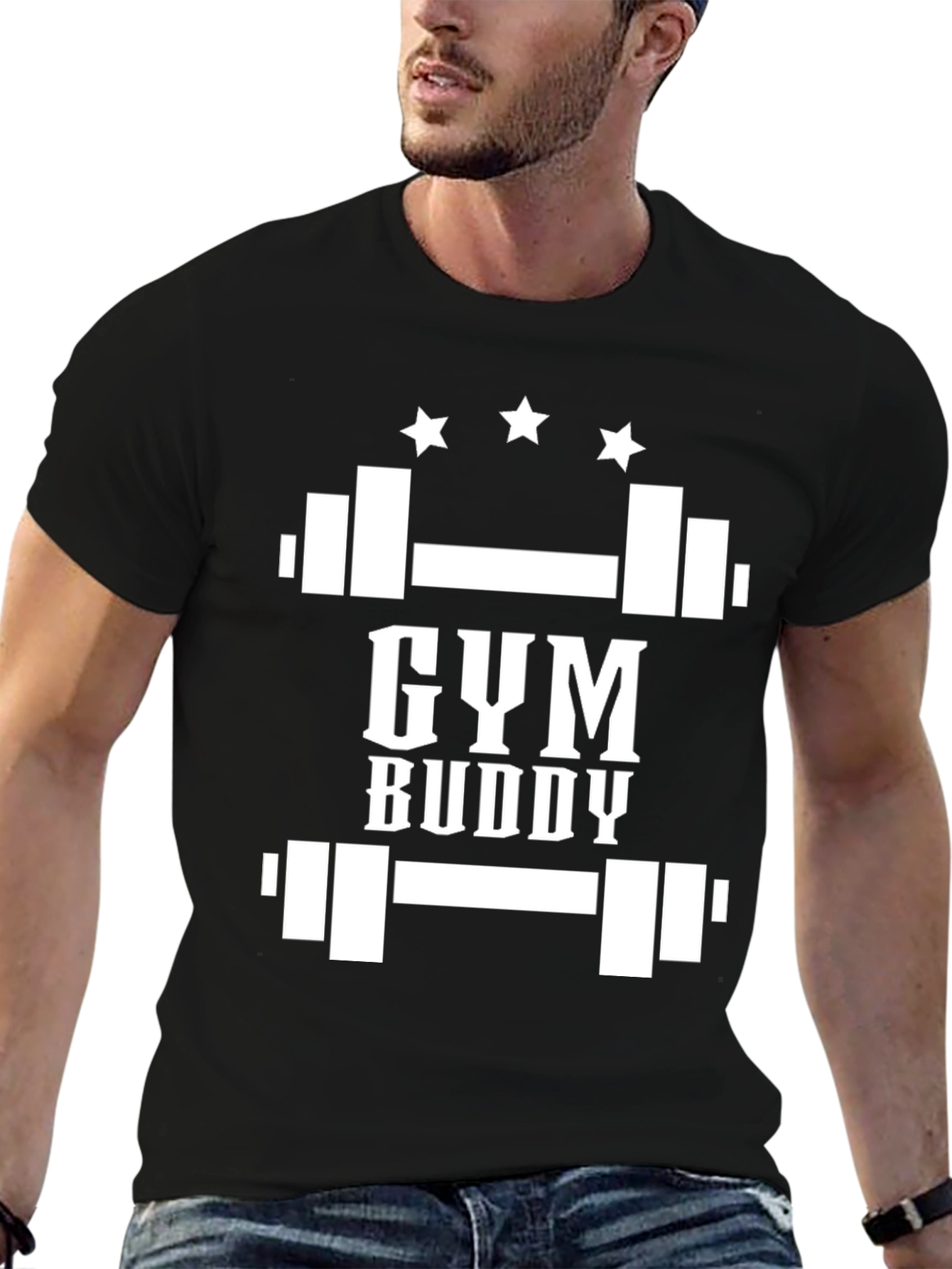 Gym Buddy Black T-Shirt Weightlifting Design