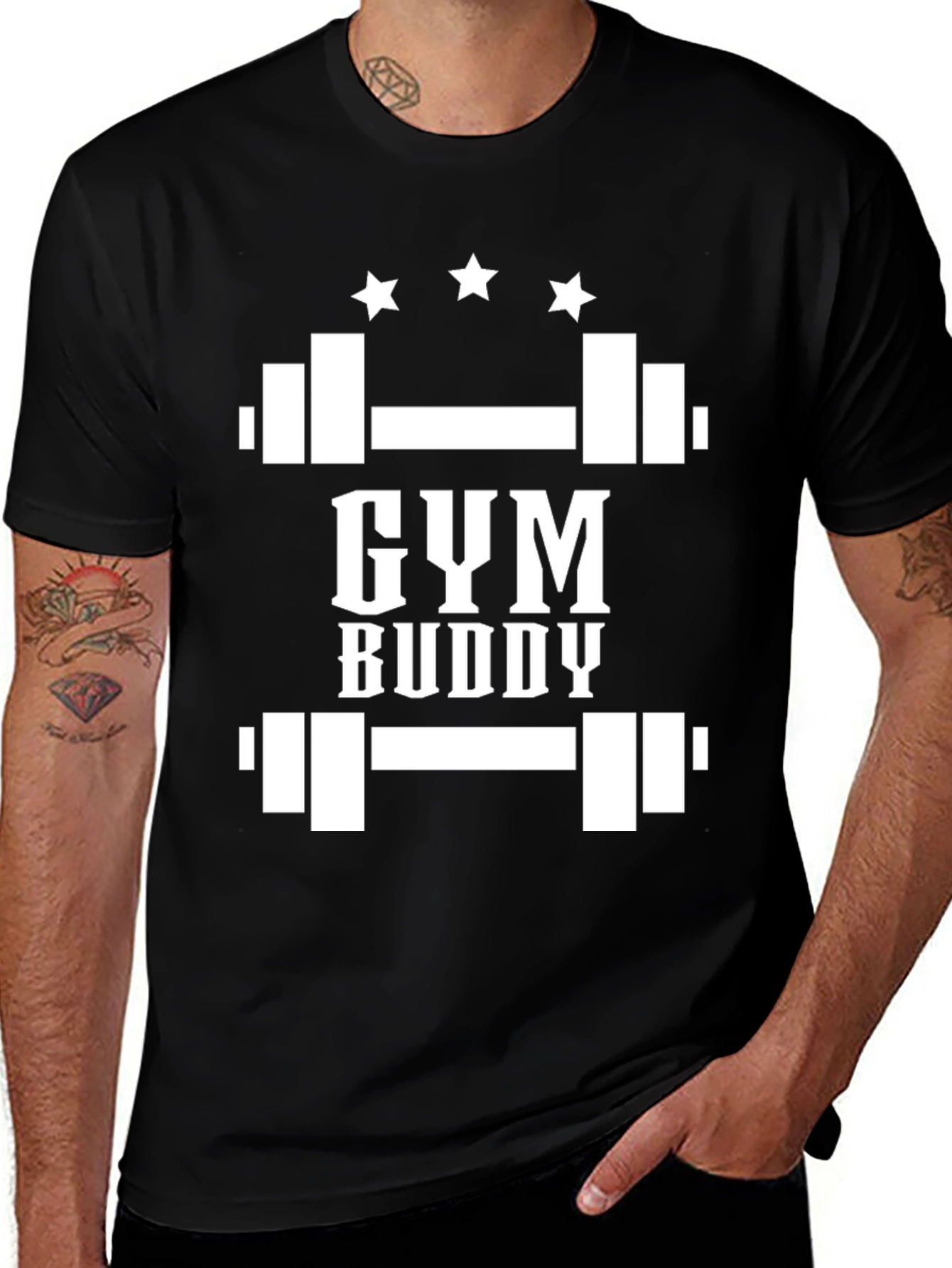 Gym Buddy Black T-Shirt Weightlifting Design