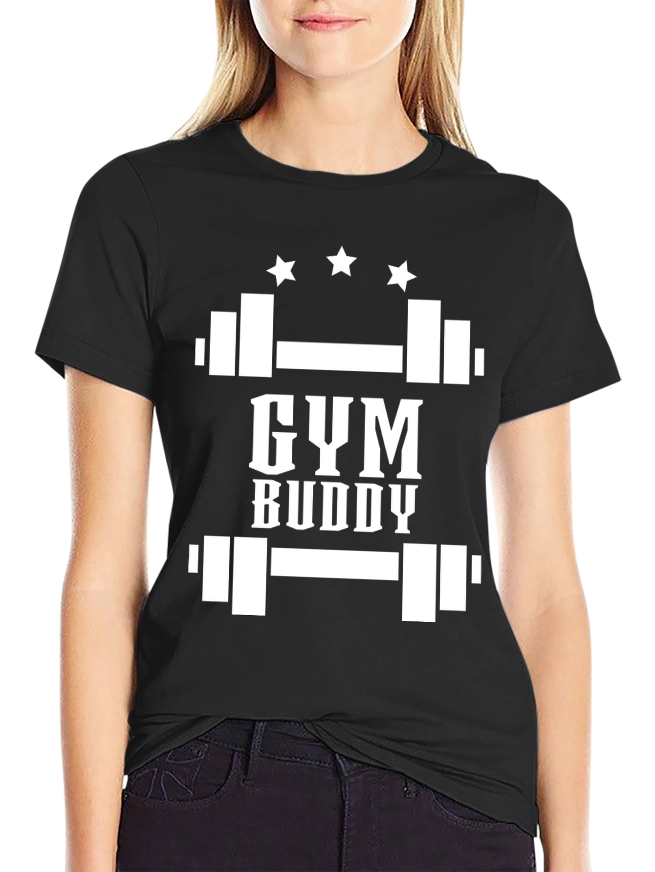 Gym Buddy Black T-Shirt Weightlifting Design