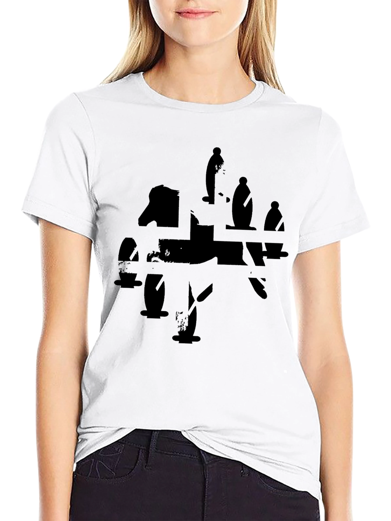 Abstract Silhouette Graphic Black T-Shirt