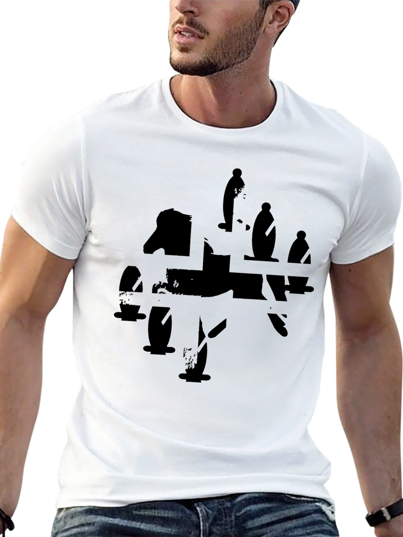 Abstract Silhouette Graphic Black T-Shirt