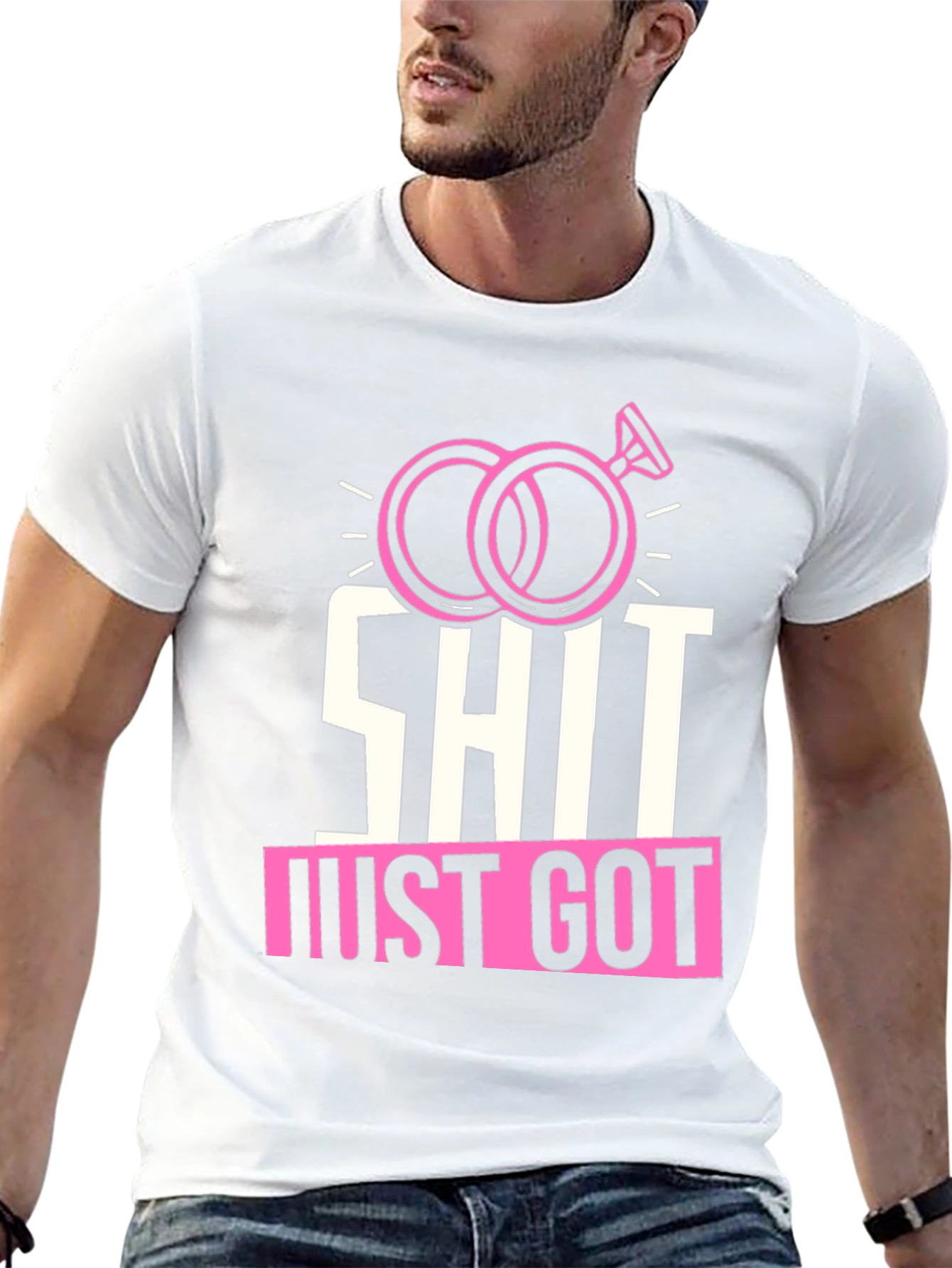 Funny Wedding Rings T-Shirt: Shit Just Got Real!