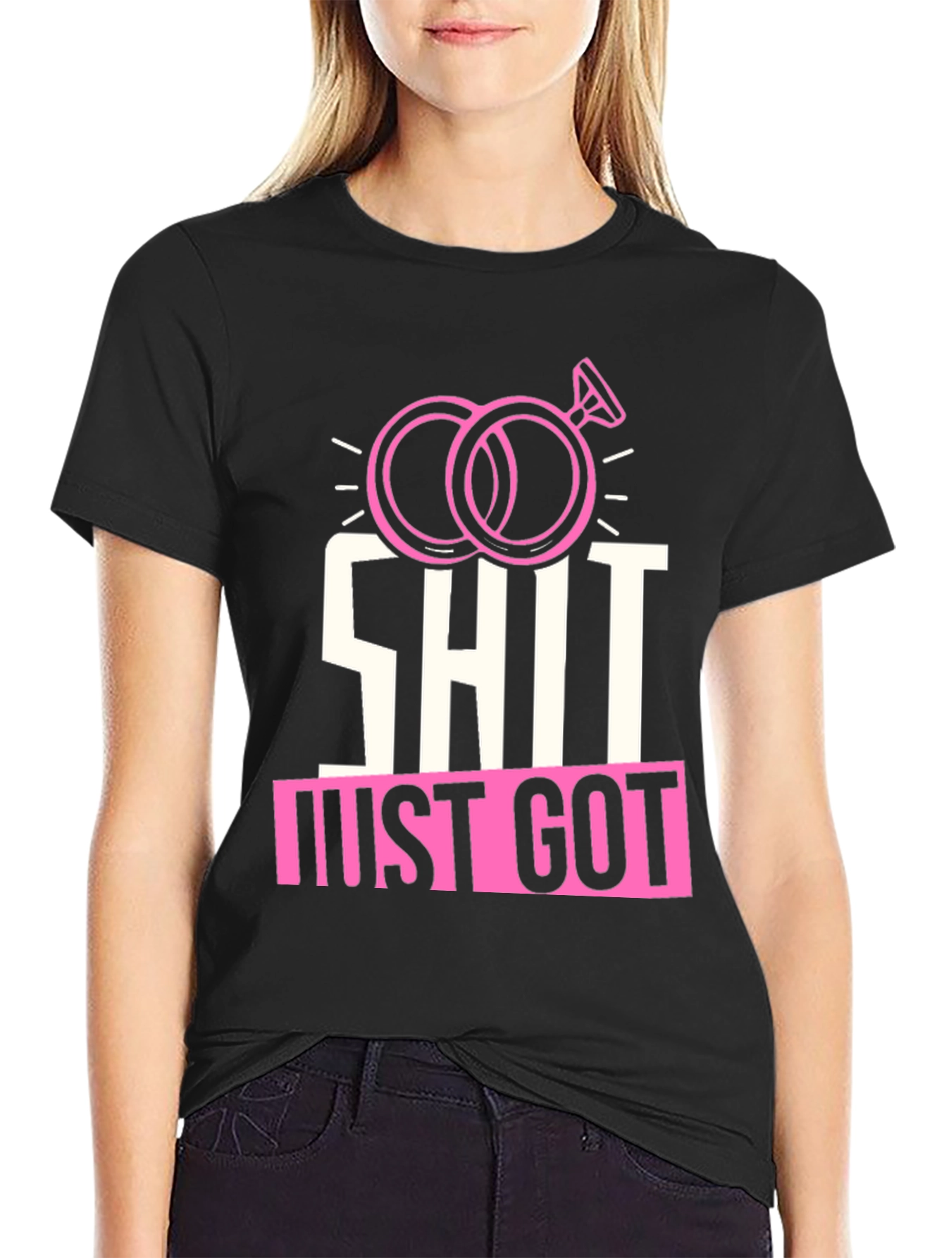 Funny Wedding Rings T-Shirt: Shit Just Got Real!