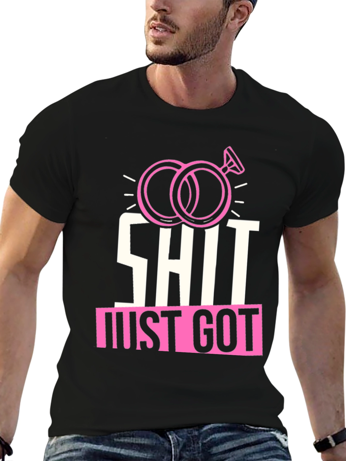 Funny Wedding Rings T-Shirt: Shit Just Got Real!