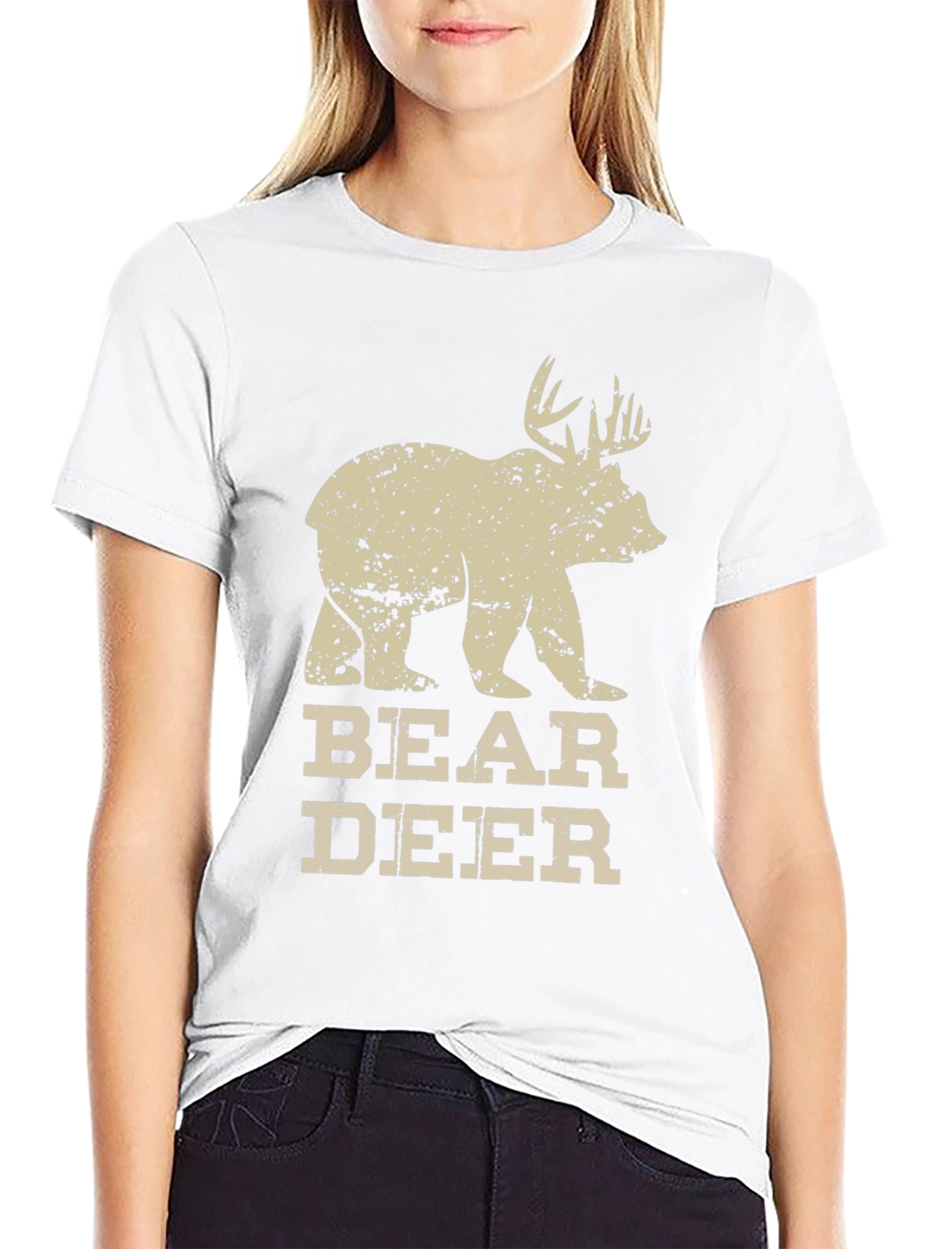 Bear Deer Graphic T-Shirt - Novelty Animal Tee