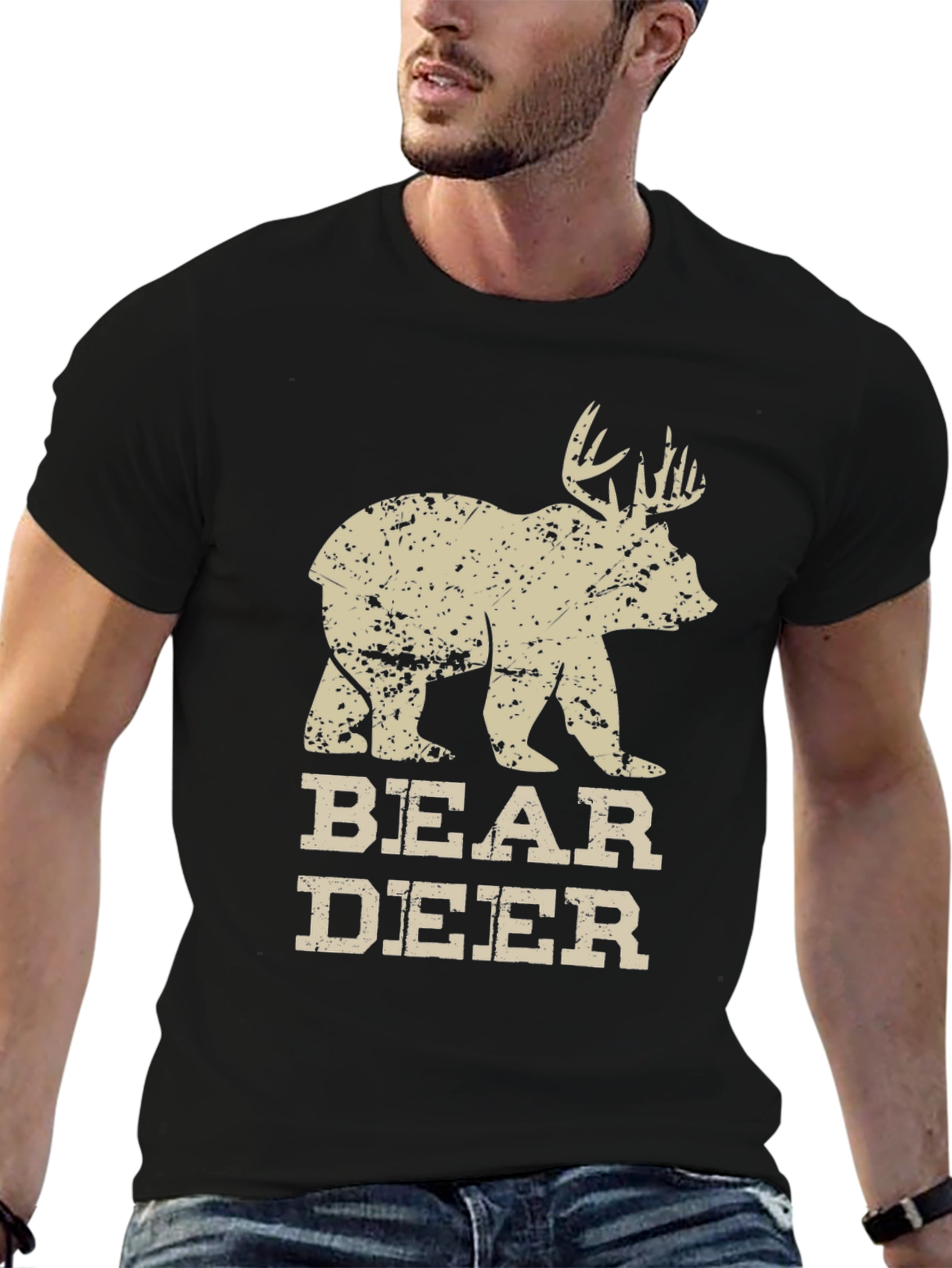 Bear Deer Graphic T-Shirt - Novelty Animal Tee