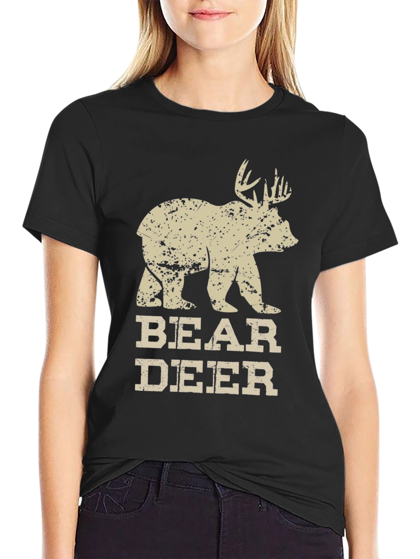 Bear Deer Graphic T-Shirt - Novelty Animal Tee