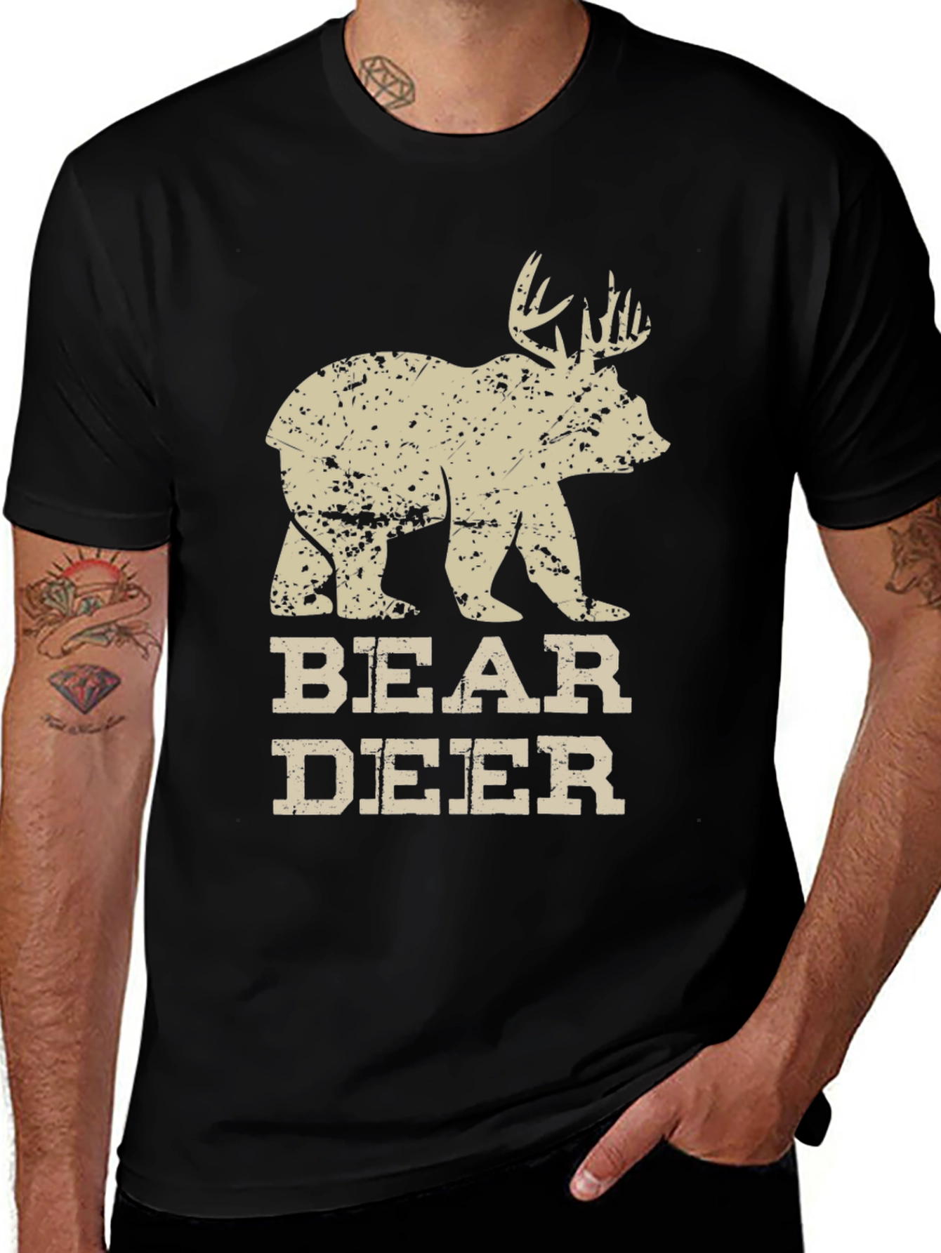 Bear Deer Graphic T-Shirt - Novelty Animal Tee