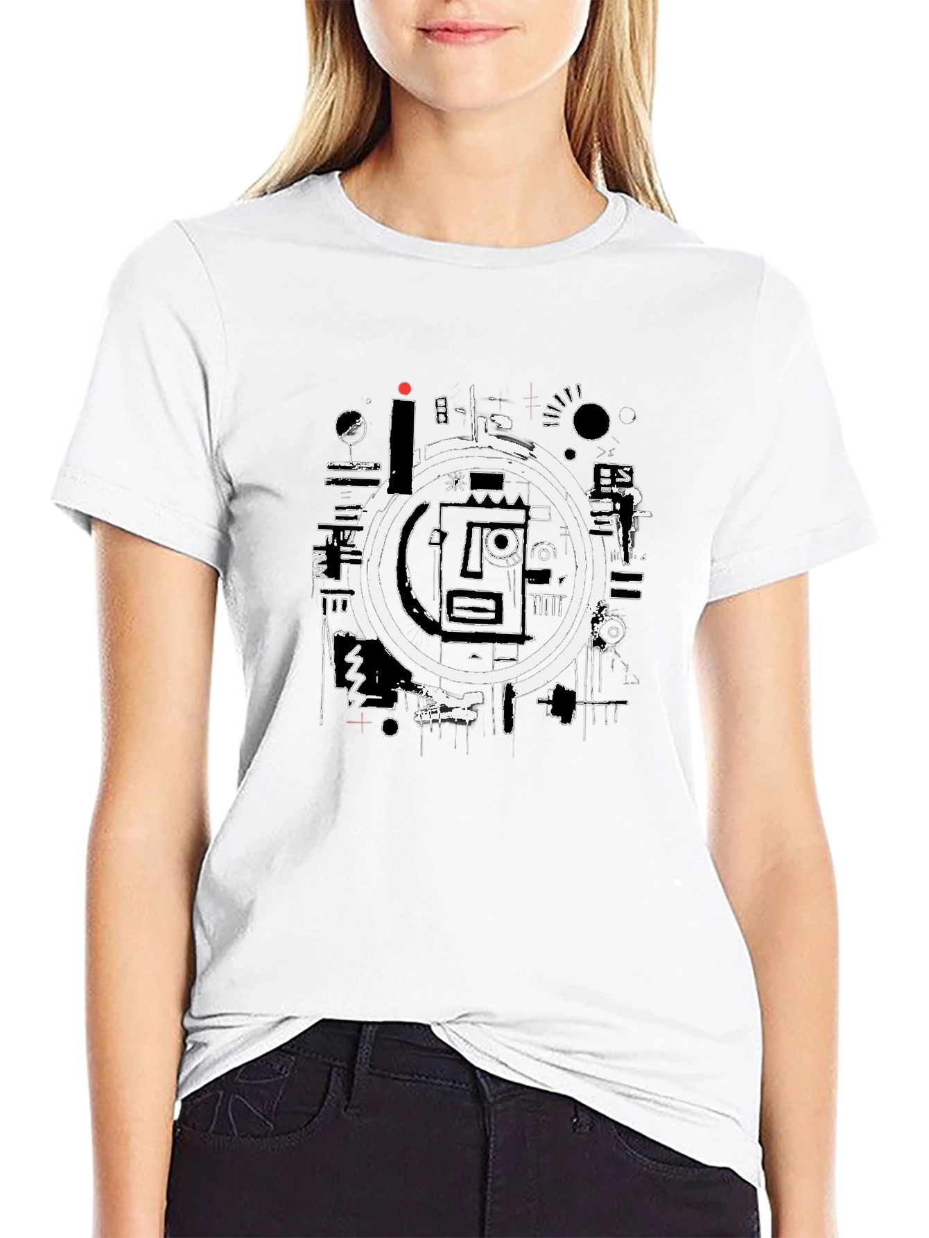 Abstract Graphic Print Black Crew Neck T-Shirt