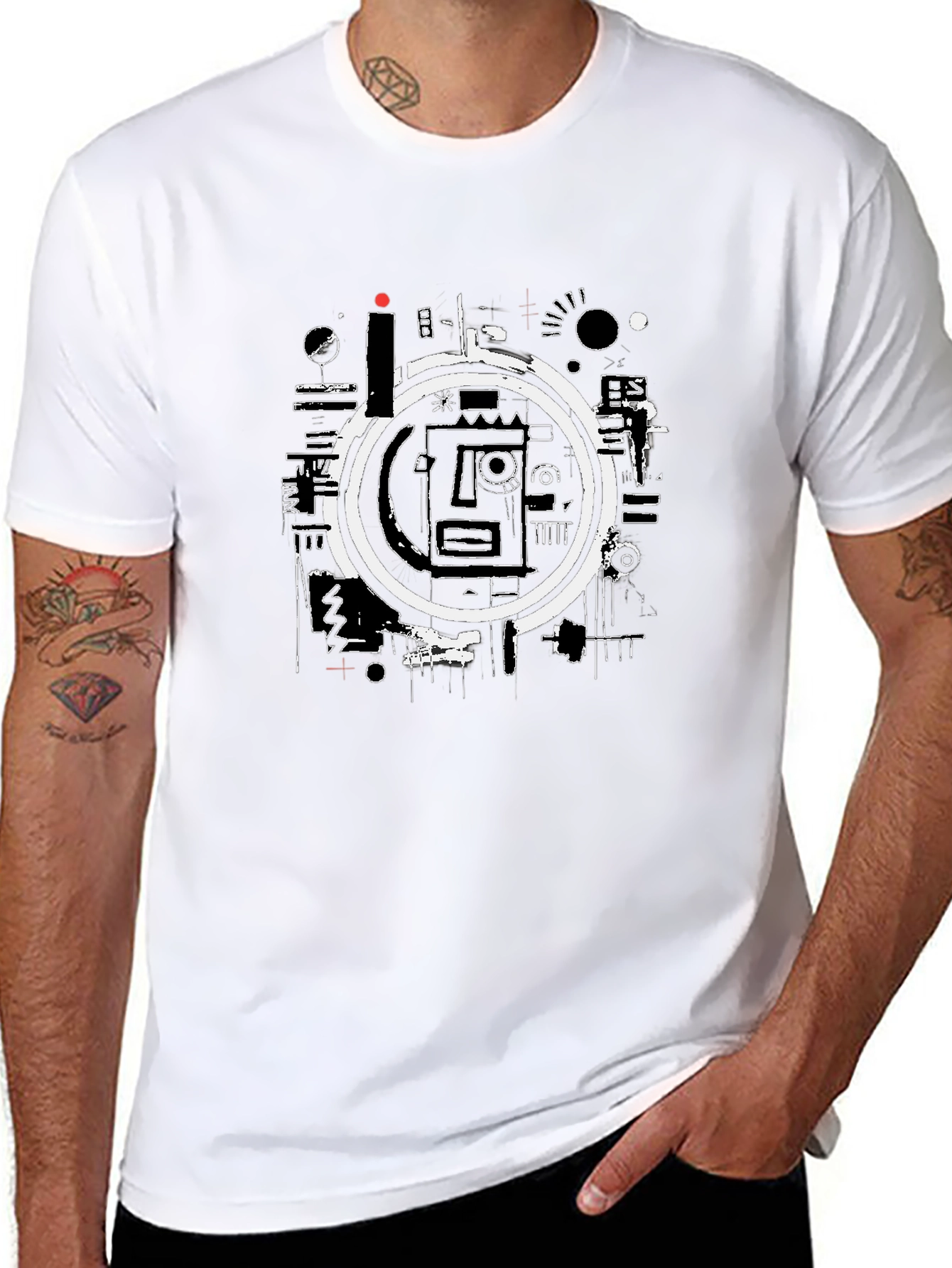 Abstract Graphic Print Black Crew Neck T-Shirt