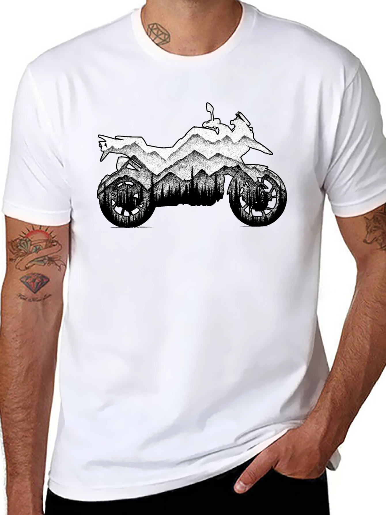 Motorcycle Mountain Black Graphic T-Shirt