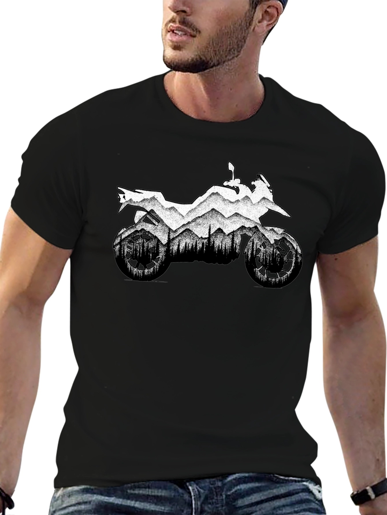 Motorcycle Mountain Black Graphic T-Shirt